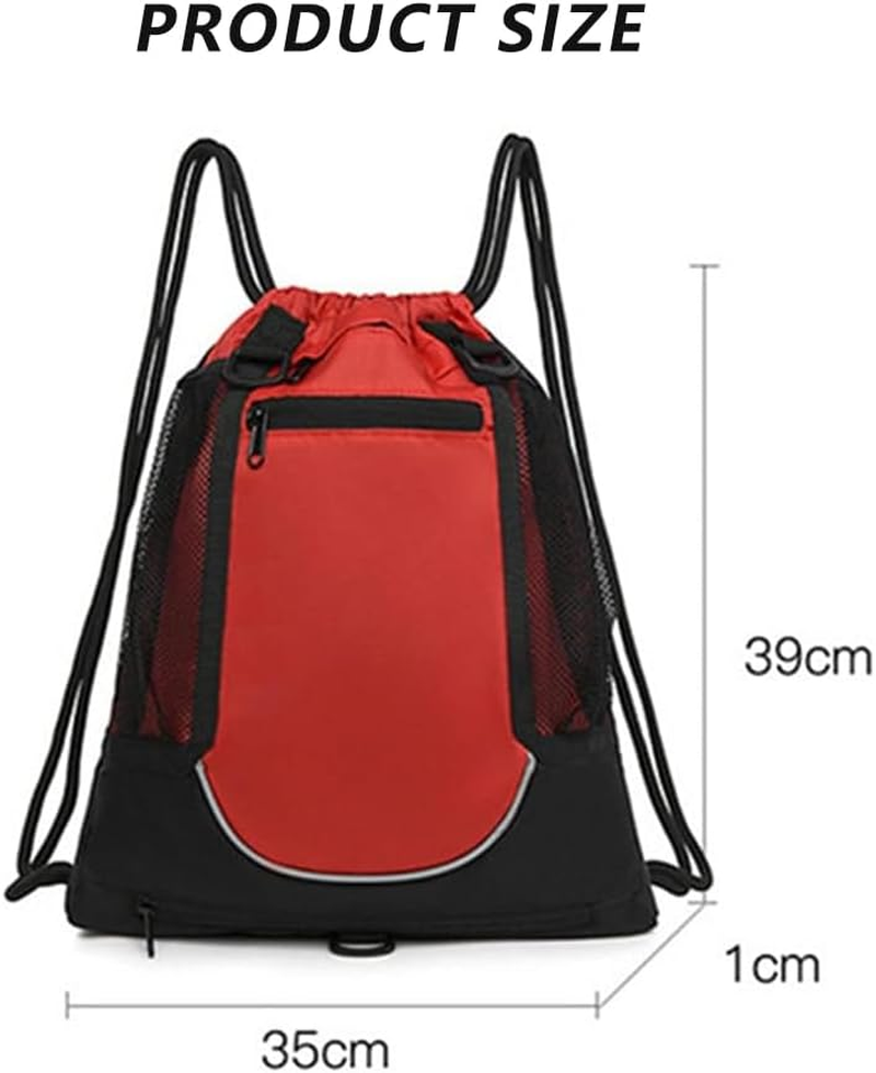 Drawstring Basketball Backpack with Detachable Mesh Ball Bag &ndash; Lightweight Foldable Sports Sackpack for Teens & Adults, Gym Bag for Basketball, Soccer, Volleyball & Yoga, Red image number 6