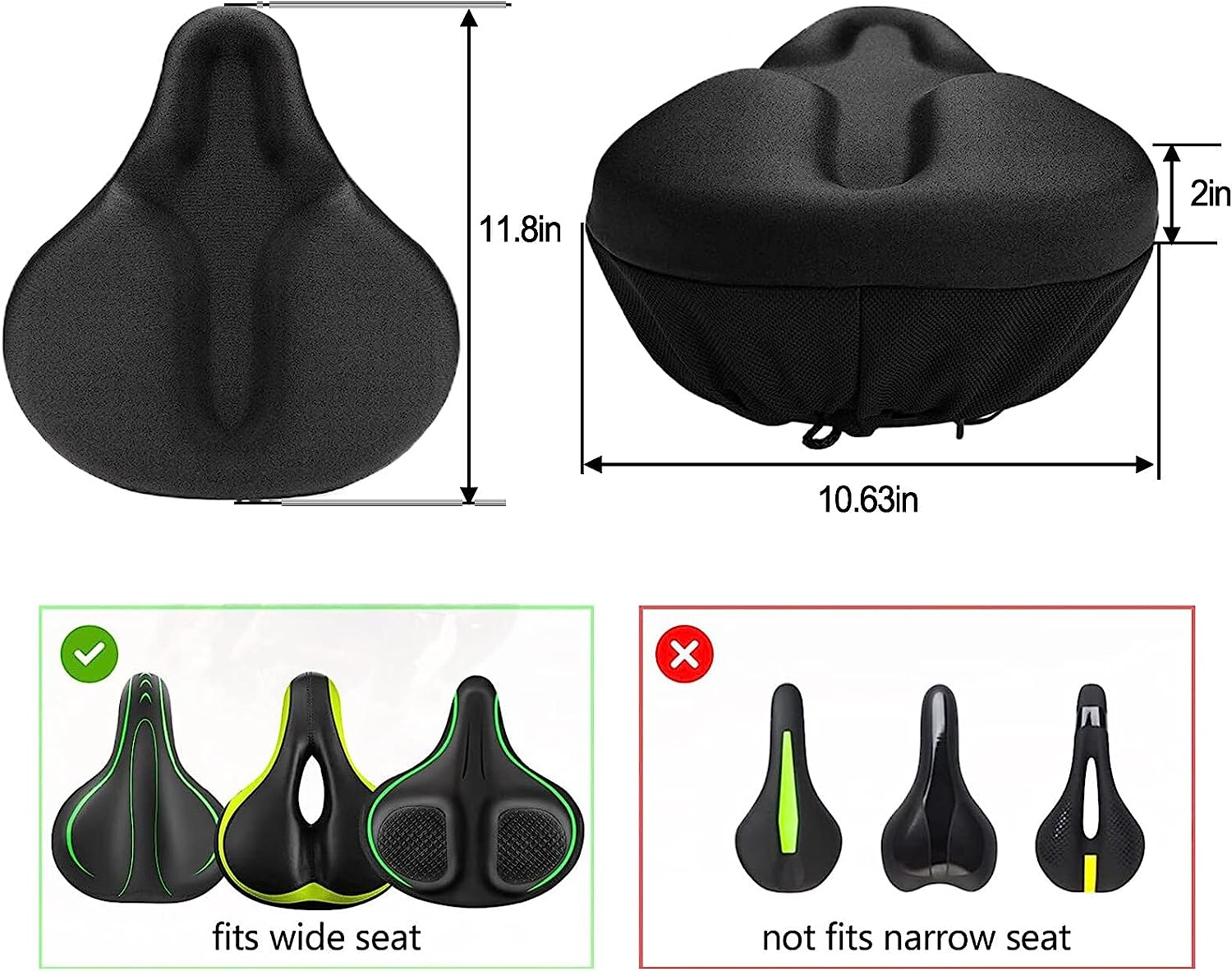 Gel Bike Seat Cushion,Bike Saddles Cover, H HOME-MART Breathable Exercise Bicycle Seat Cover, Wide Foam & Extra Soft Gel Seat Cushion for Women Men, Fits Cruiser and Stationary Bikes image number 4