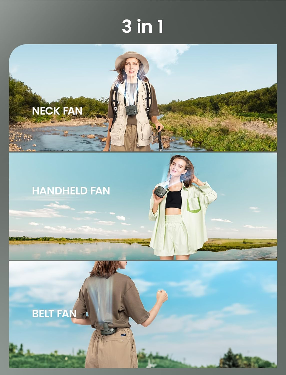 Portable Waist Clip Fan with LED Display, Light, 10000 Mah Small Belt Fan with Dual Clips and Lanyard, Personal Wearable Cooler with 3 Speeds, Small Necklace Fans, Shirt Fan for Hot Flashes, Jobsite - Army Green image number 4