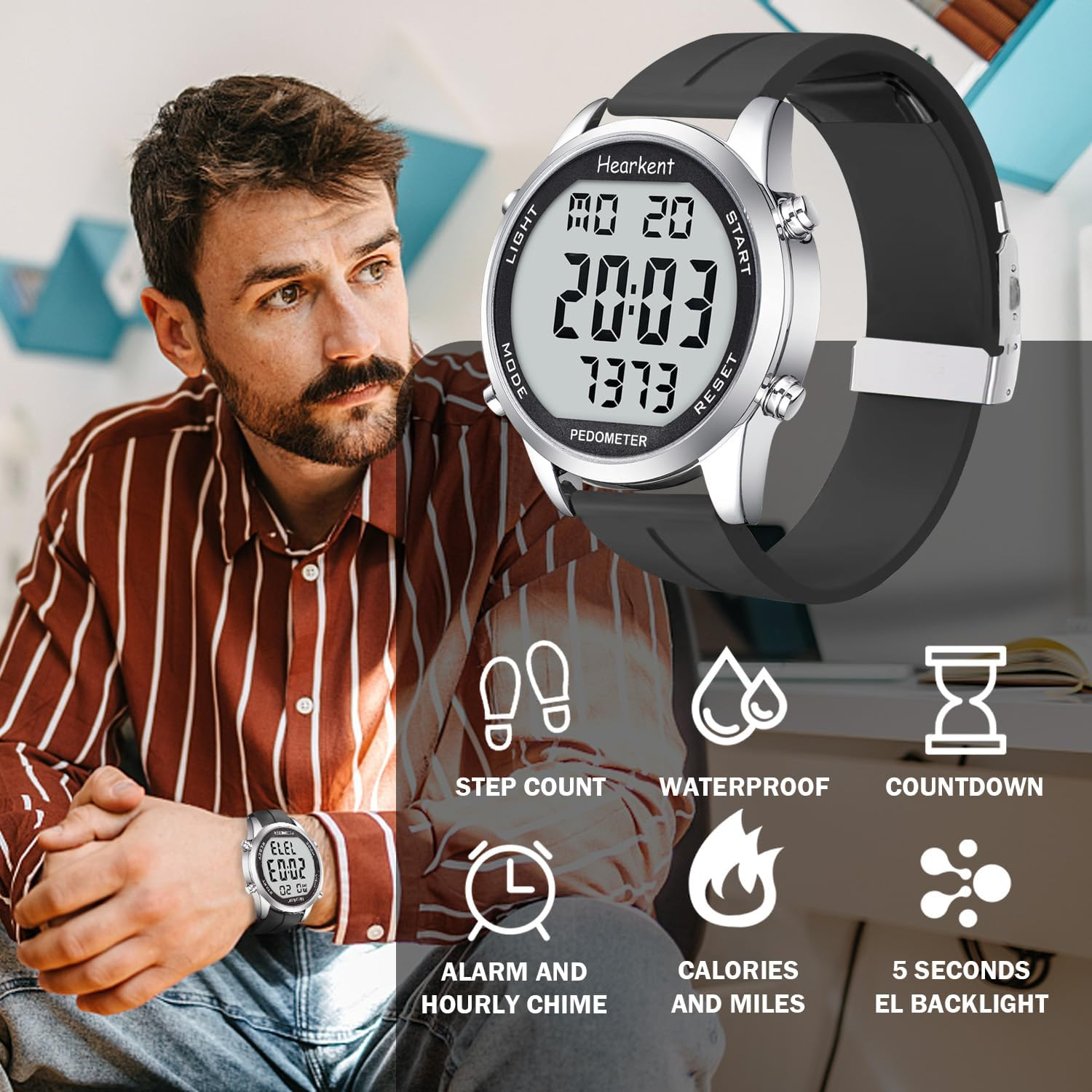 Hearkent Pedometer Watch for Walking for Senior Non Bluetooth No App Required with Steps Calories Counter and LCD Large Numbers&hellip; image number 2