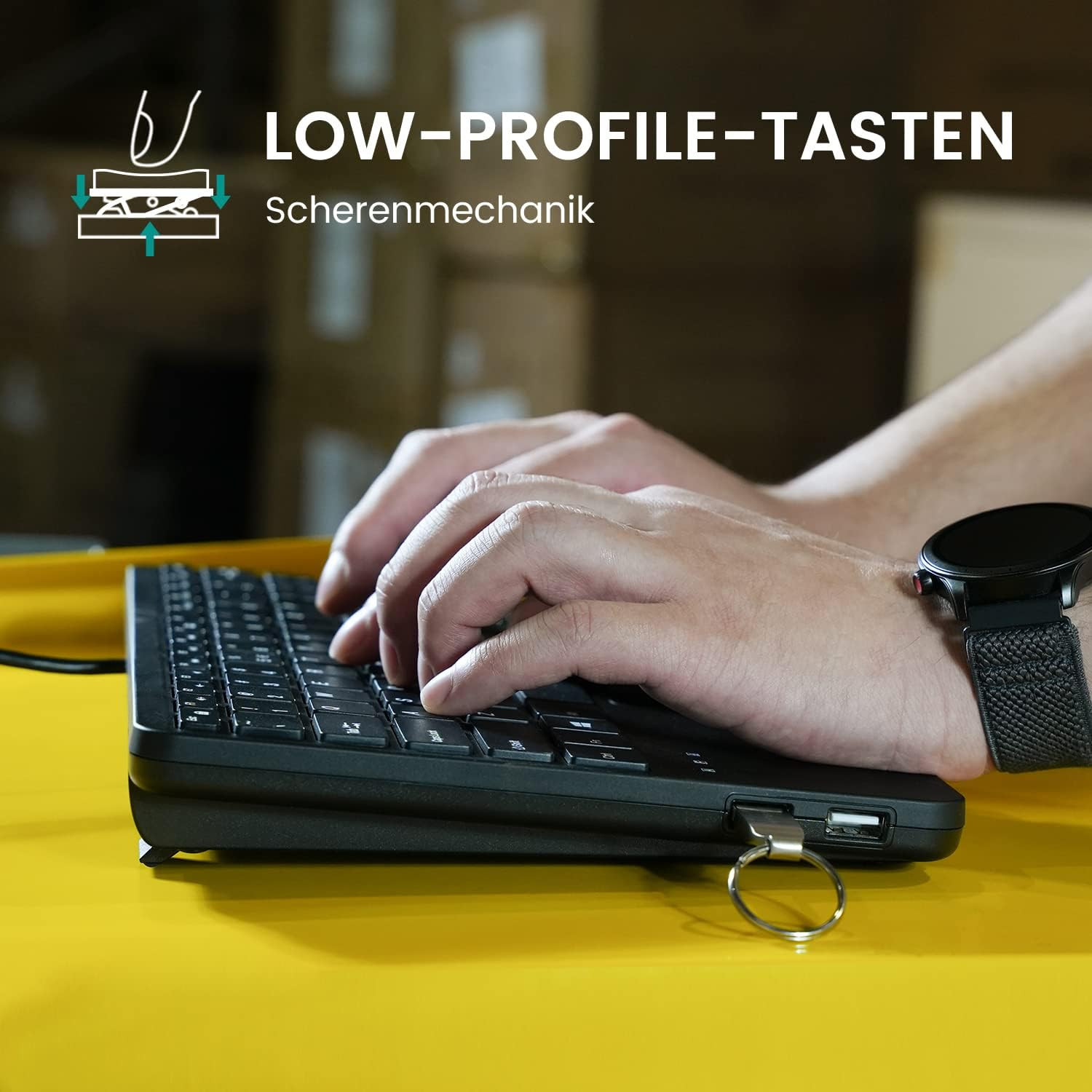 Perixx PERIBOARD-525 DE, Wired Mini USB Keyboard with Touchpad, X Type Scissor Buttons, 28.4 X 18.2 X 2.8 Cm, 2 X Integrated USB Hubs, German Layout - Wired Trackball image number 2