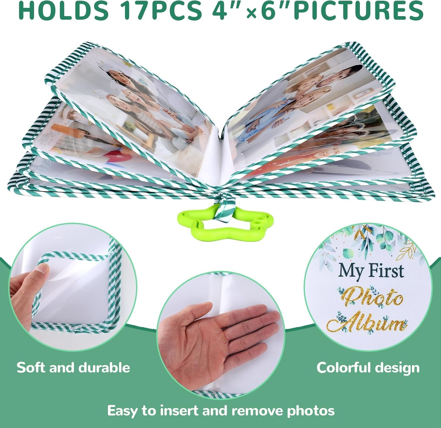 Baby'S My First Family Album Soft Photo Cloth Book Eucalyptus My First Book of Photos Greenery Baby Memory Album Gift Holds 4X6 Pictures for Babies Newborn Toddler & Kids Baby Shower image number 6