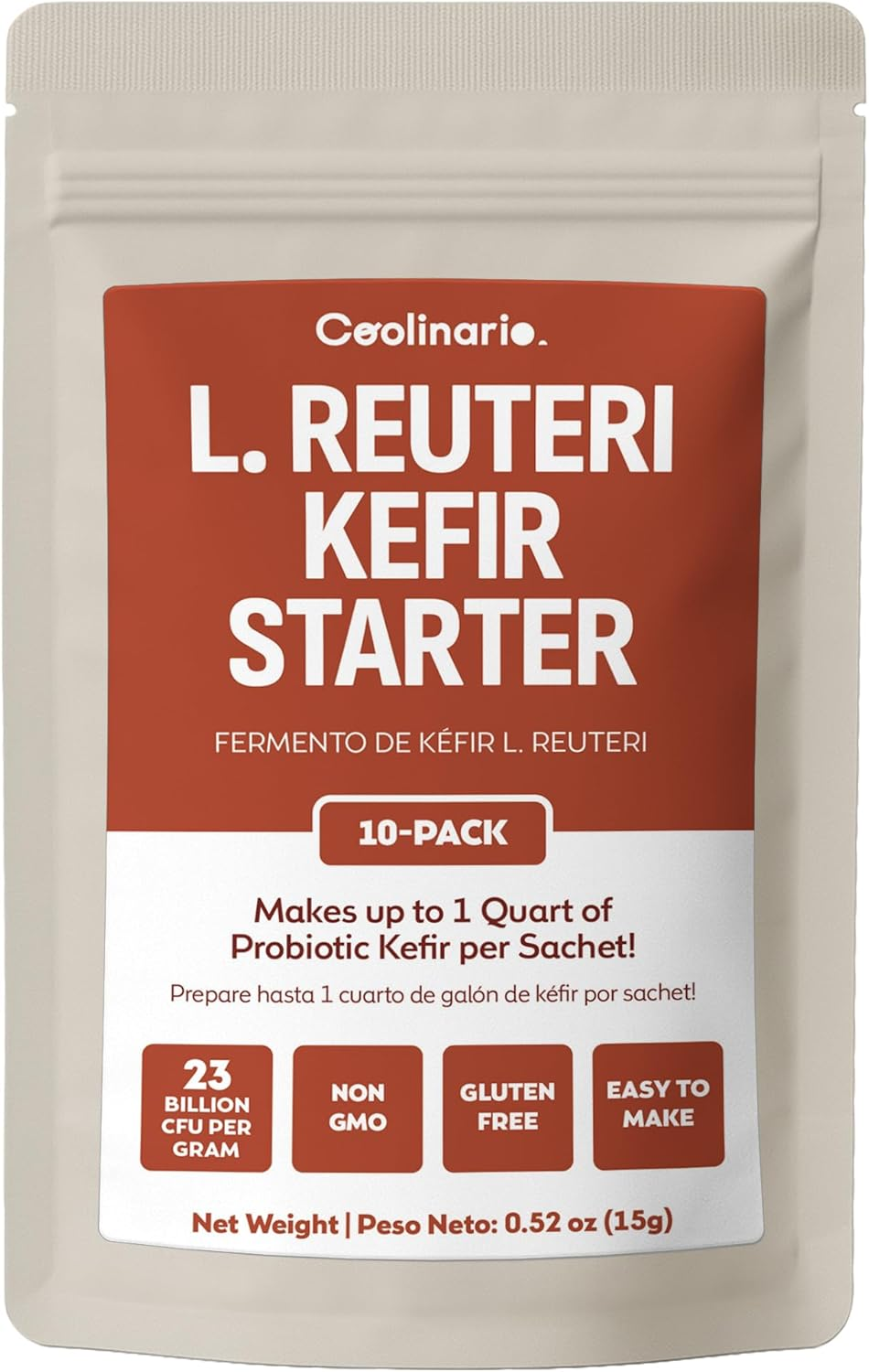 Coolinario L Reuteri Kefir Starter Culture (10-Pack, 1.5G Sachets) Live Kefir Cultures with Lactobacillus Reuteri Probiotics | Creamy & Tangy | Non-Gmo, No Preservatives, Gluten Free image number 6