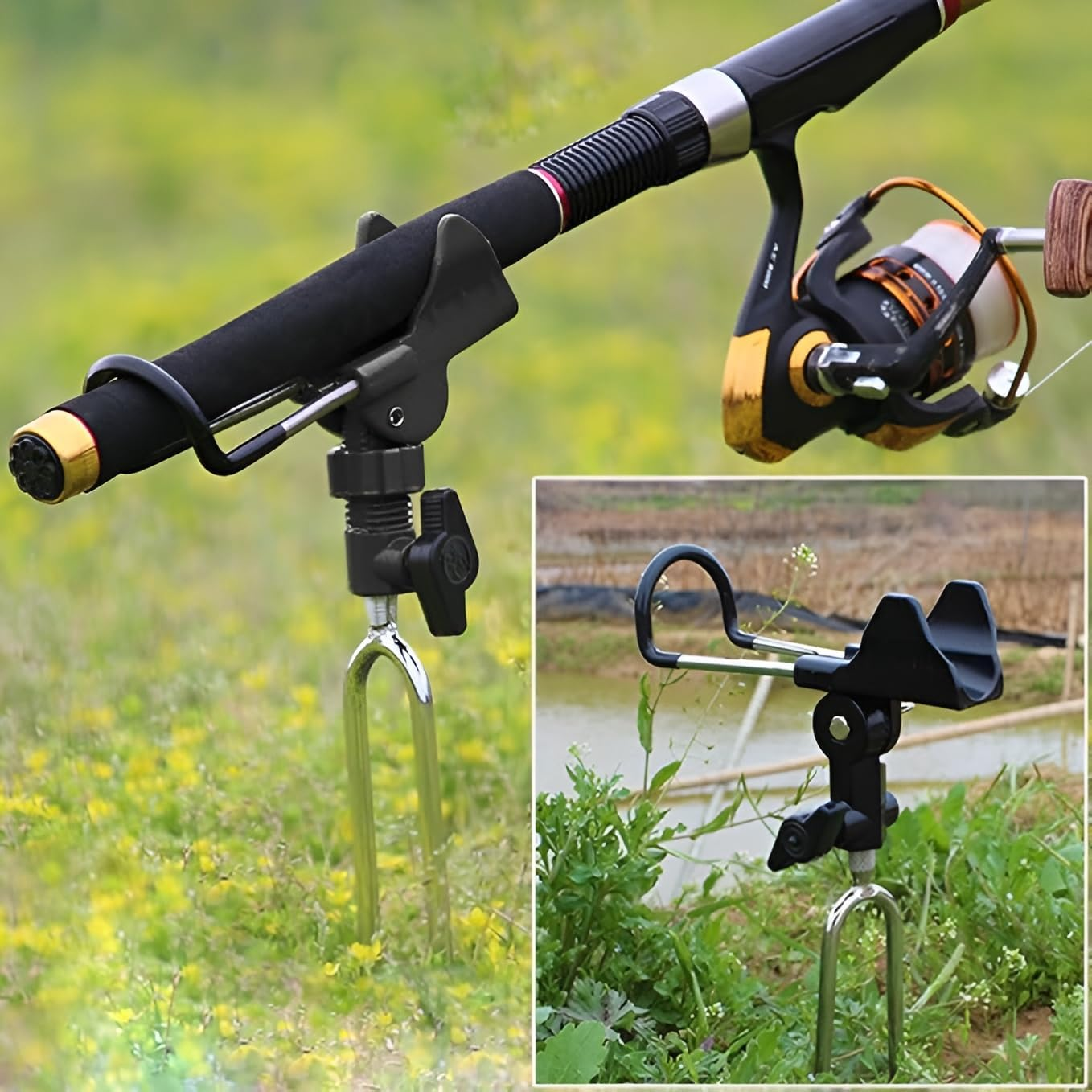 AIMALL Universal Adjustable Fishing Rod Holder &ndash; Durable Hands-Free Bracket with Clamp for Boat and Shore Fishing, Compatible with Hand and Sea Rods, Black image number 4