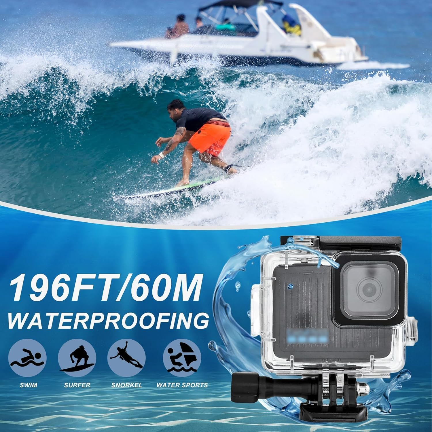 Waterproof Case for Go Pro Hero 4K,196FT/60M Underwater Protective Dive Housing Case with Accessories for Go Pro Hero 4K Bracket Action Camera image number 1