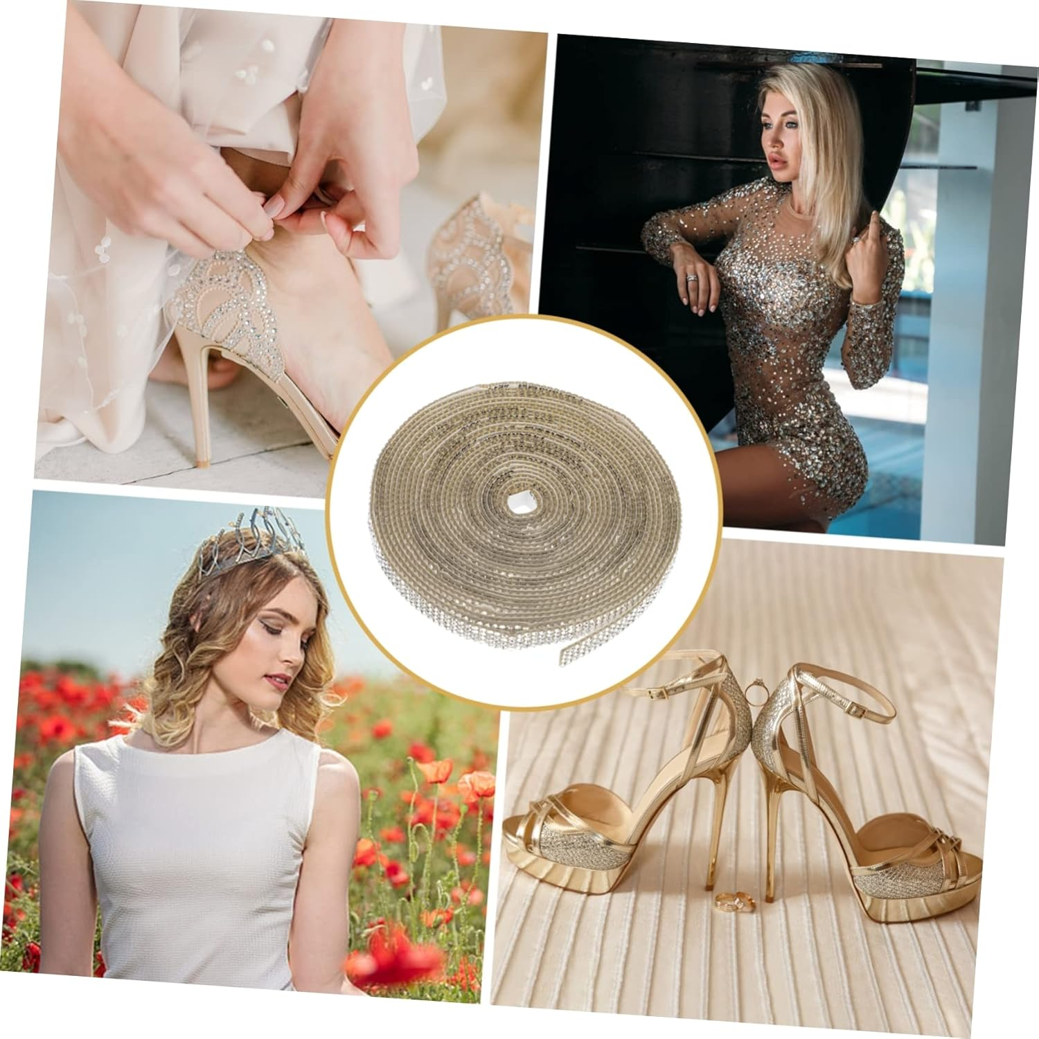 Diamond Ribbon Self-Adhesive Ribbon Sticker Silver Rhinestone Trim Elegant Appearance for Decorating Headpiece and Shoes Wedding New Year DIY Crafts image number 2