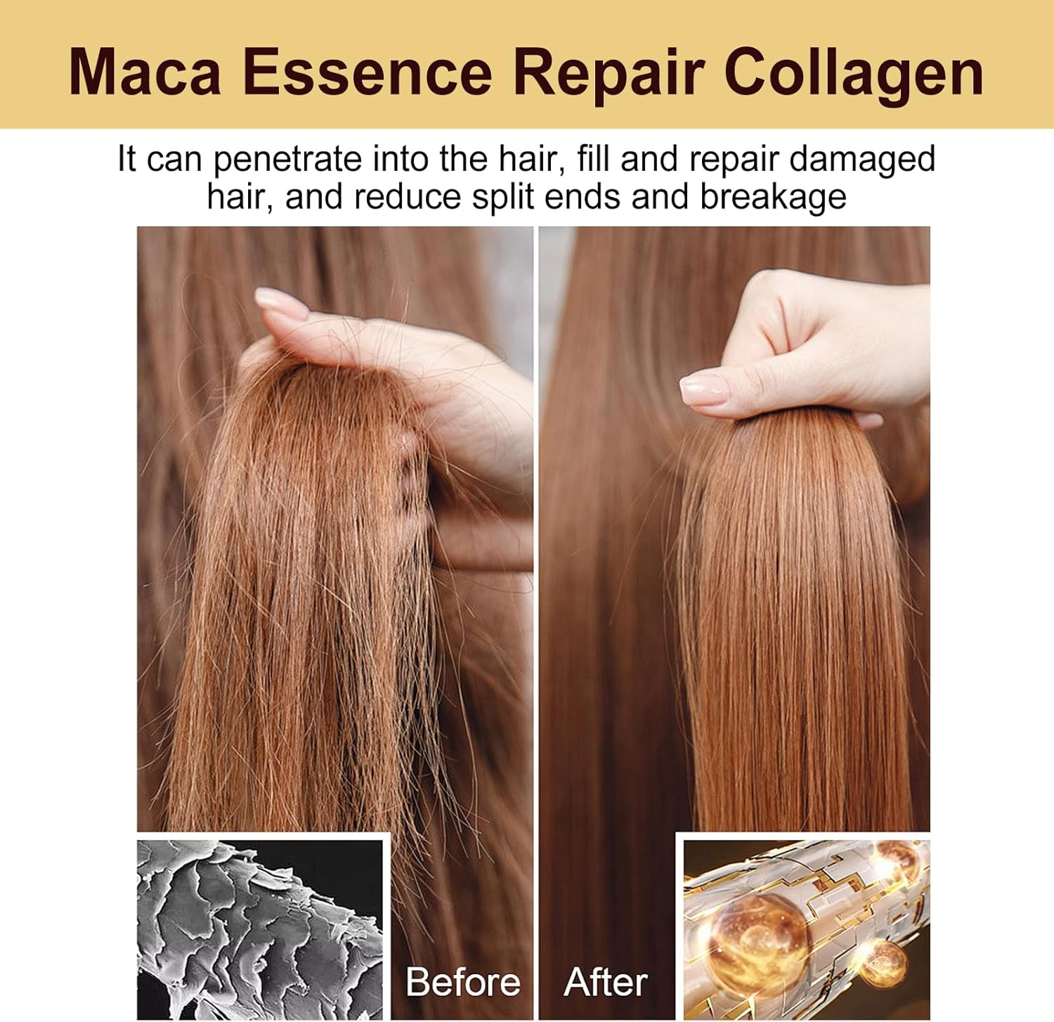 Collagen Hair Oil Repair Split Ends - Strengthens Hair Elasticity, Deep Moisturizing for Dry Damaged Hair, Adds Volume & Thickness with Pro-Vitamin Blend, Fast-Absorbing & Frizz-Free image number 2
