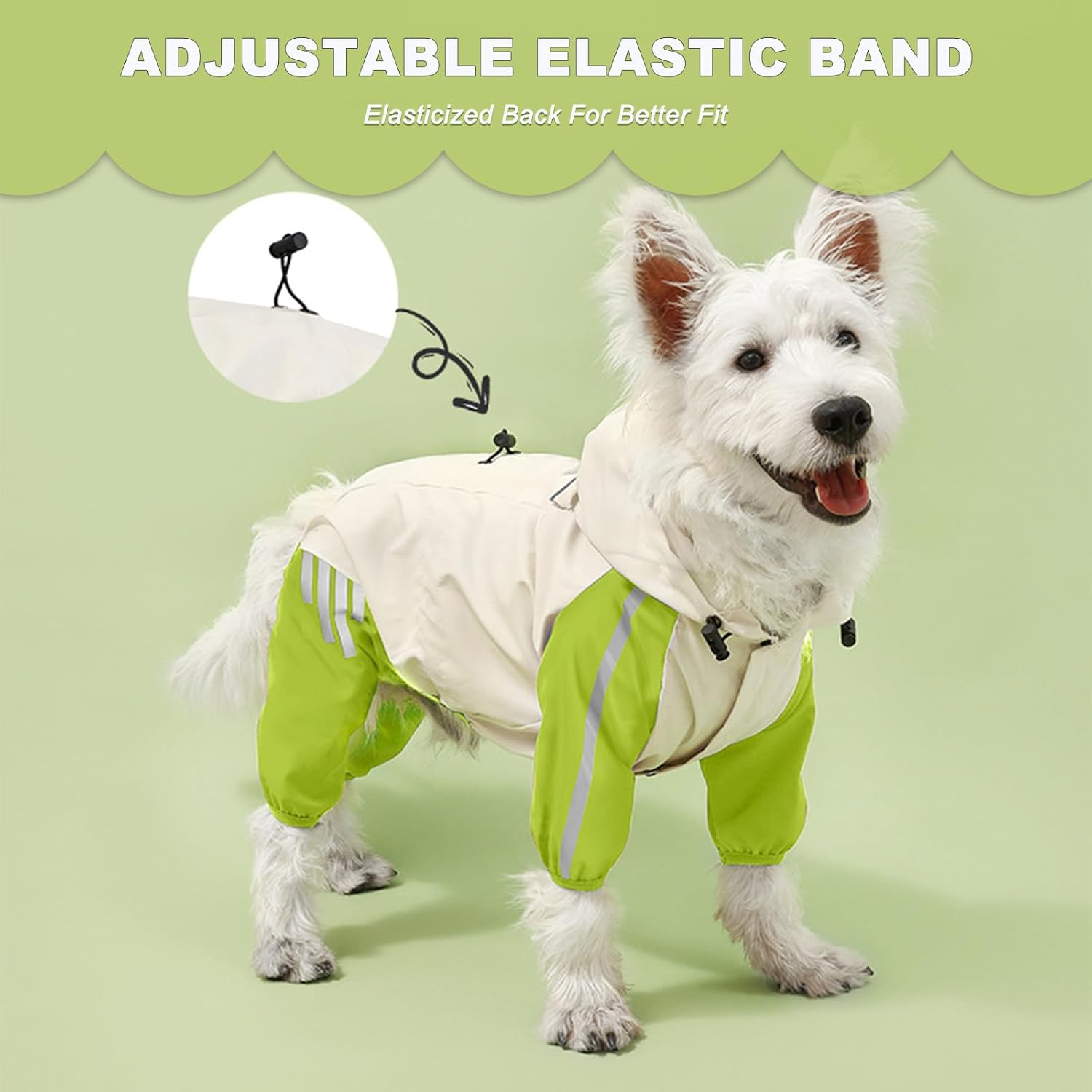 Vivi Bear Reflective Raincoat Dog Waterproof Windproof Pet Jacket, Lightweight Dog Slicker Poncho with Hood for Small Dogs and Puppies, Green S image number 1