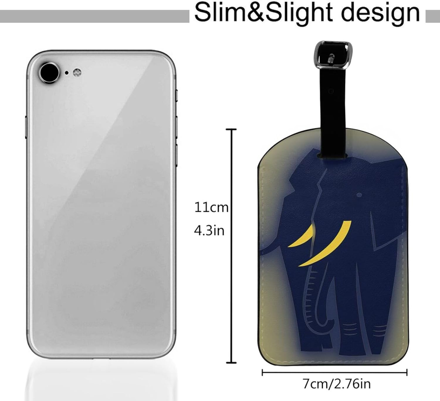 Elephant Silhouette Print Elegant Tag Stylish Tag Luggage Tag 4.3 X 2.76 Inch for Suitcases Travel Bags image number 2