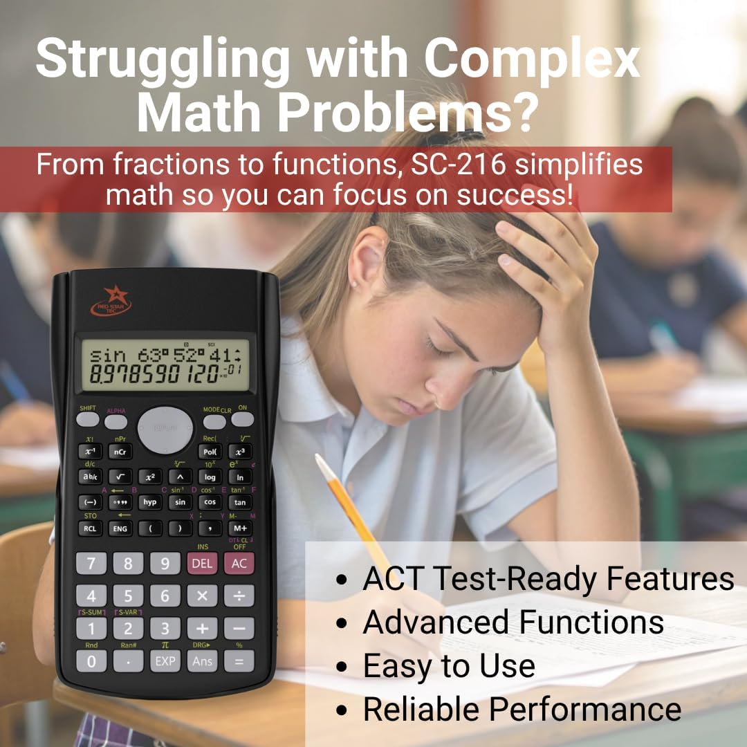 Red Star Tec Scientific Calculator SC-216 - School Calculator for Students Scientific Non Graphing Calculator & Non Graphing Suitable for Business Use image number 3