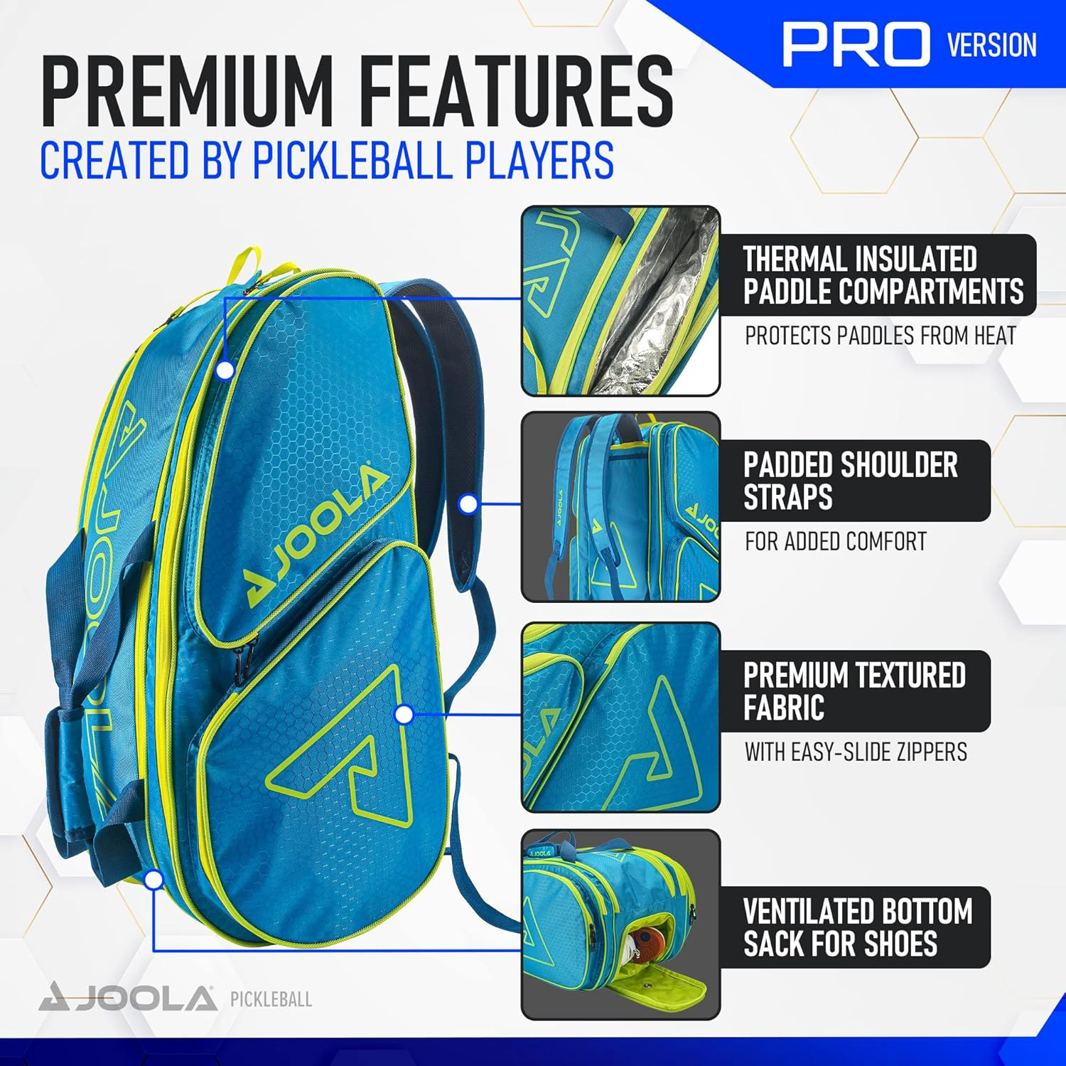 JOOLA Tour Elite Pro Pickleball Bag &ndash; Backpack & Duffle Bag for Paddles & Pickleball Accessories &ndash; Thermal Insulated Pockets Hold 4+ Paddles - Includes Fence Hook image number 2