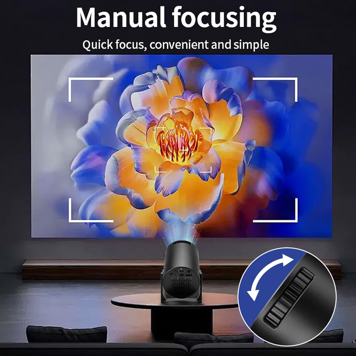 Mini Projector with Wifi Bluetooth, 1080P Support Portable Projector, 270&deg; Rotatable, Auto Horizontal Correction, Movie Projector for TV Stick, HDMI, USB, Laptop, PC, Smartphone image number 3