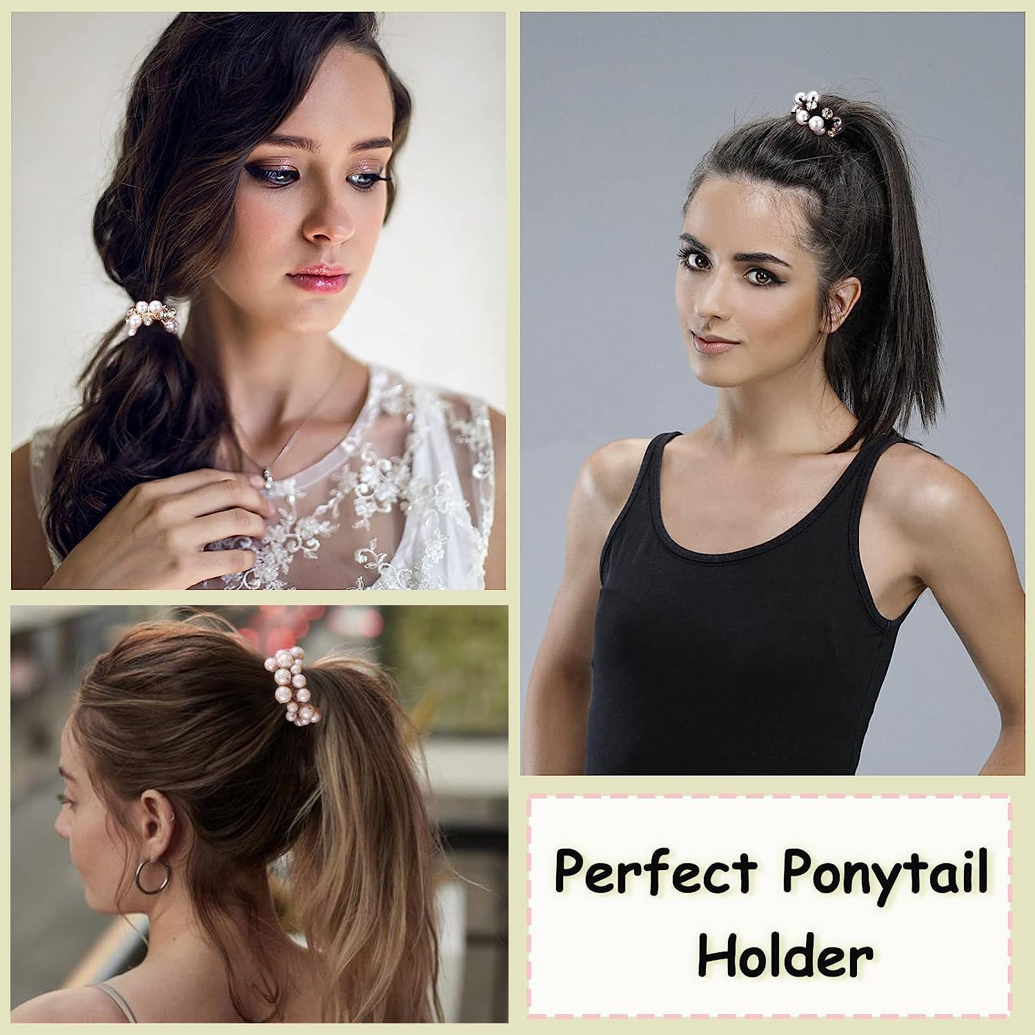 Taicols Pack of 4 Scrunchies Crystal Pearl Hair Bobbles for Women, Pearl Hair Accessories, Hair Ropes, Hair Bobbles, Strong Elastic Stretchy Hair Bands, Crystal Ponytail Holder, Hair Bobbles for Women and Girls