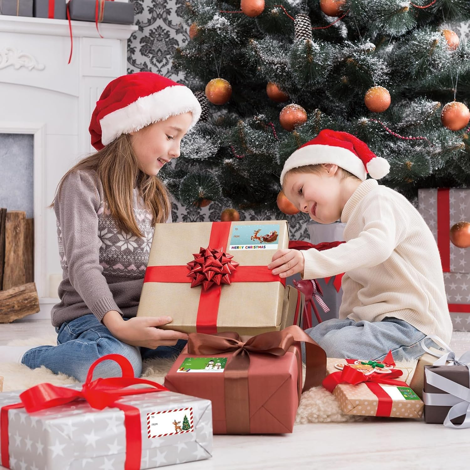 Christmas Tags Gift Stickers 500 Pcs &ndash; 3 X 1.6 Inch Self Adhesive Name Labels for Presents, Santa Design Baubles Wrapping Paper, the Gifts Holiday Tags for Christmas, Birthdays, Weddings, Party