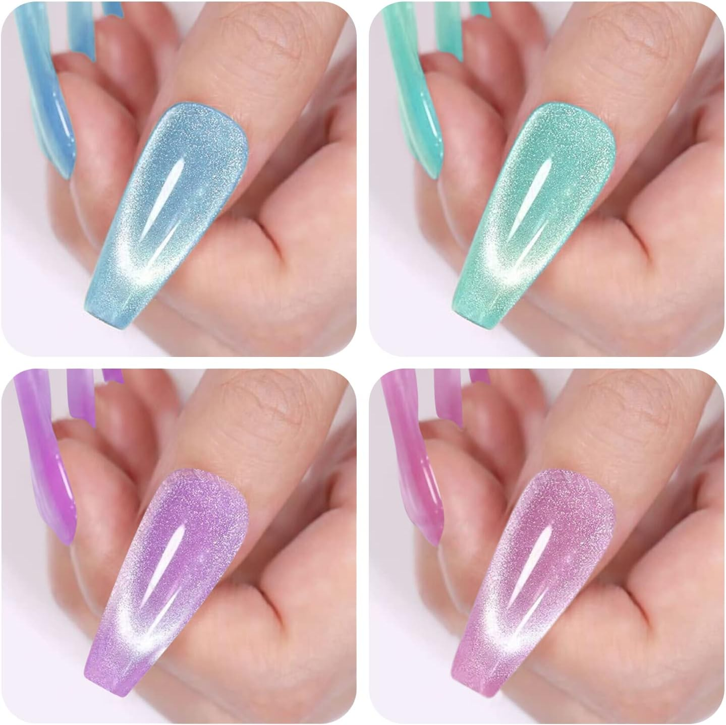 Vishine Galaxy Cat Eye Holographic Glitter Gel Nail Polish 4 Colors Set Soak off UV LED Light Starry Sky Effect Magic Gel Nail Polish Kit Manicure Nail Art Kit 8Ml image number 3