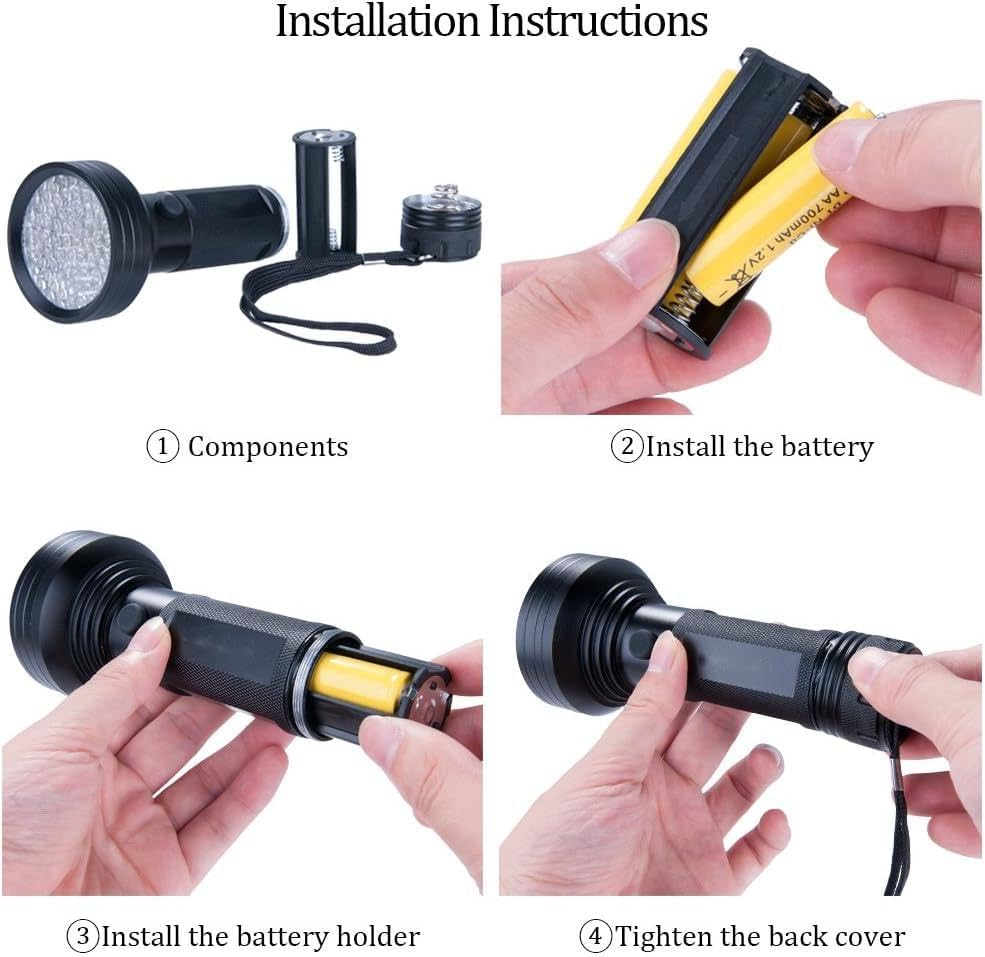 Ludopam UV Torch Blacklight Flashlight, 68 LED, Dog Cat Pet Urine Detector Light, Black