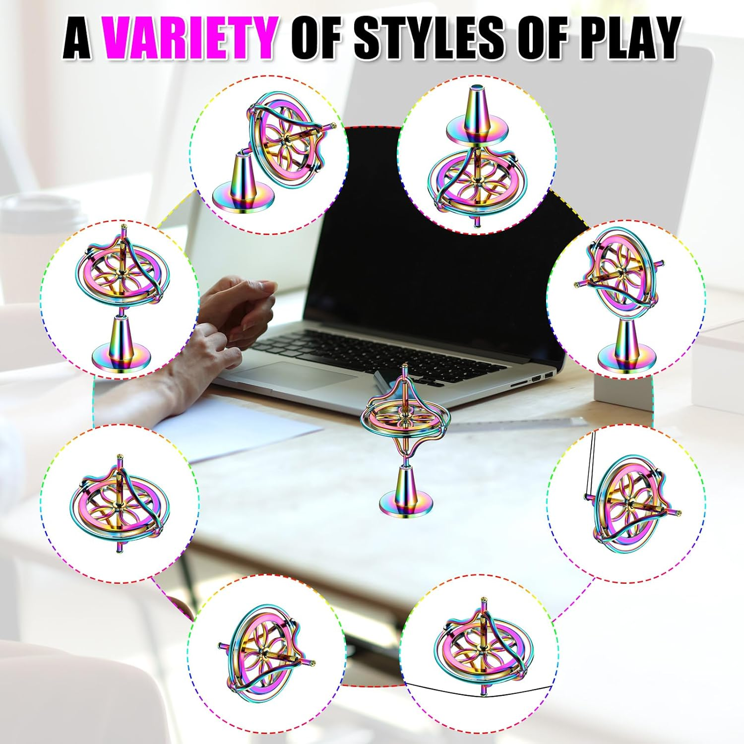 Meekoo 2 Pack Metal Anti-Gravity Gyroscope Colorful Spinning Top Gyroscope Balance Toy Educational Gift image number 2