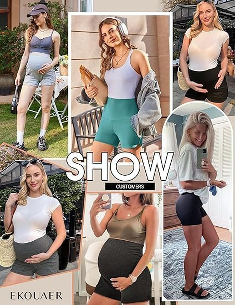 Maternity Shorts over the Belly - Pregnancy Lounge & Workout Shorts with Pockets, Breathable Polyester-Spandex Yoga Sleep Shorts for Women, Comfortable Summer Maternity Clothing (Black, Large) image number 2