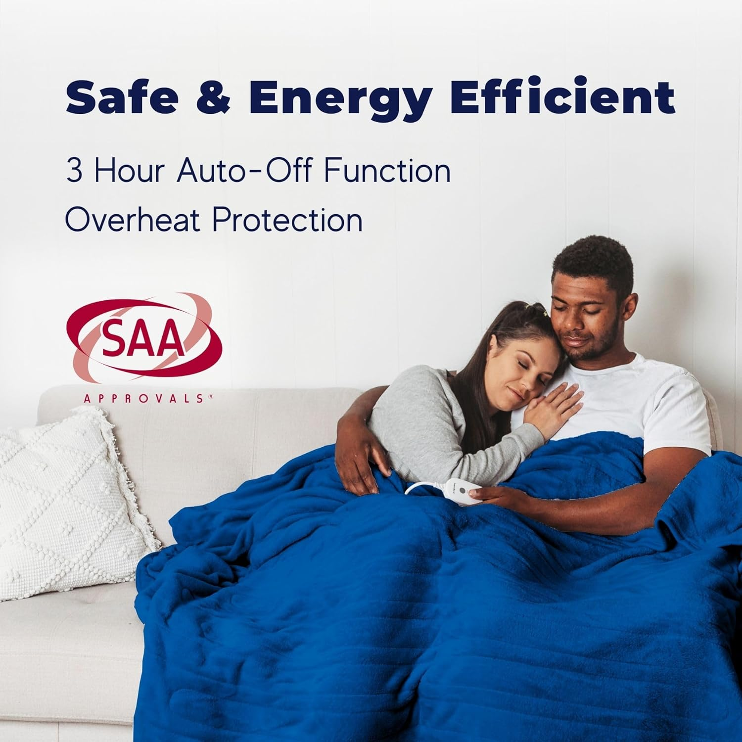 Dreamaker Double-Sided Coral Fleece Electric Heated Throw Blanket 160X130Cm Heating Rug Plush Snuggle Overheat Protection Adjustable 9 Heat Settings Extra Long Cord Detachable Controller - Blue image number 4