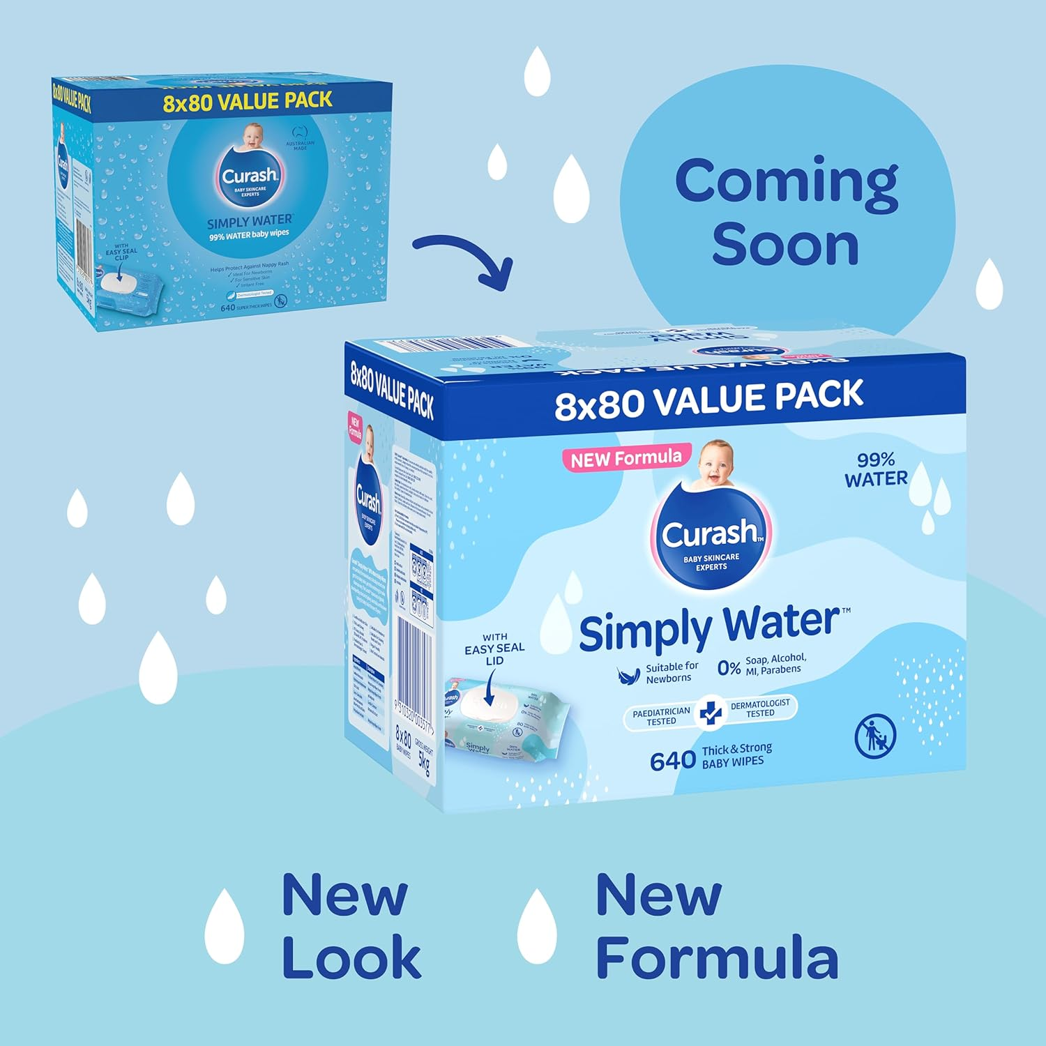 New Formula Curash Simply Water Baby Wipes, 8X80 Pack, Suitable for Newborns, 99% Purified Water, No Soap, Alcohol or Parabens, Thick & Soft Texture, Everyday Cleansing and Nappy Changes, 640 Wipes image number 5