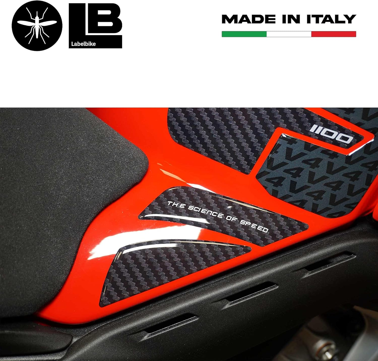 Labelbike - Stickers 3D Motorcycle Tank Side Protection and Decoration in Resin Compatible with Ducati Panigale V4 2018-2021 - Color Carbon Black Grey