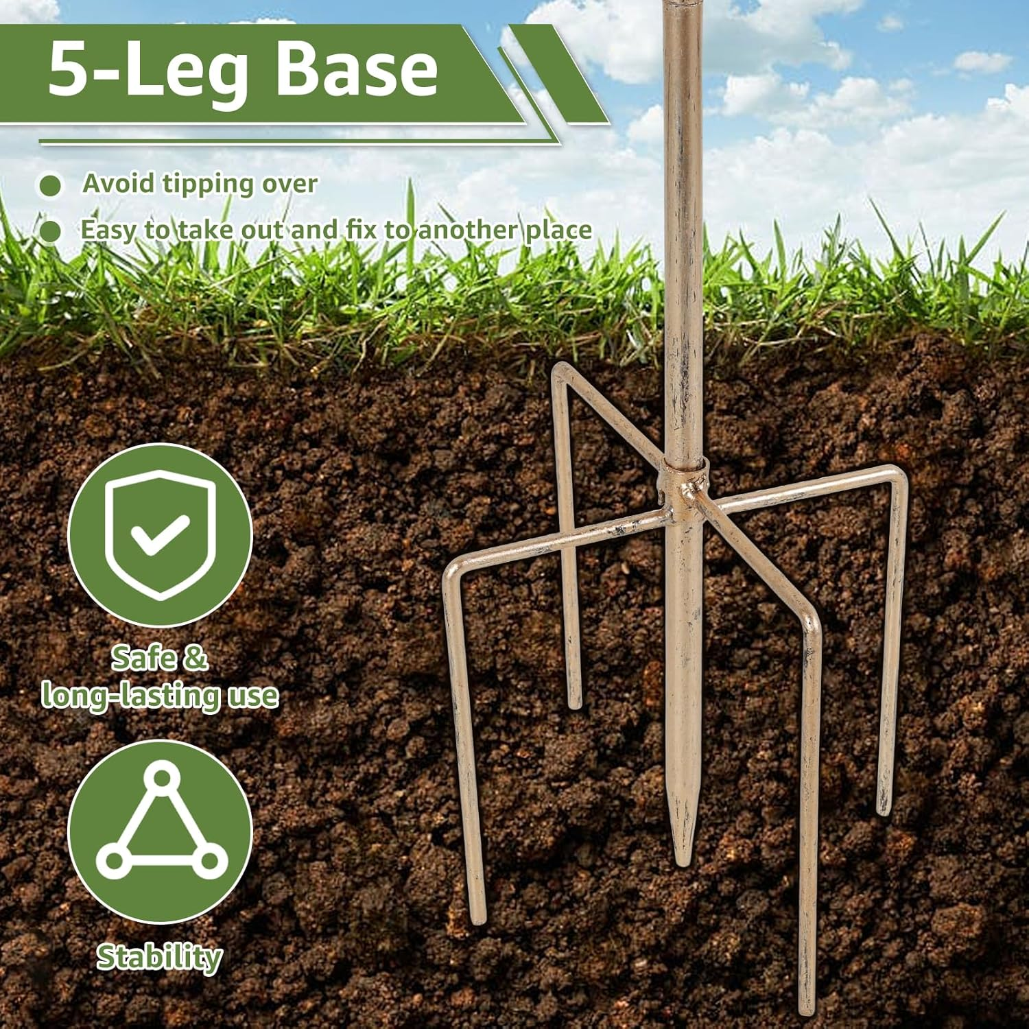 Iron Feeding Bird Bath Spike with 5 Pronged Base, Decorative Rust Resistant Bird Feeder Standing Bath for Outdoor Garden Patio Yard Lawn (Bird) - Bird image number 6