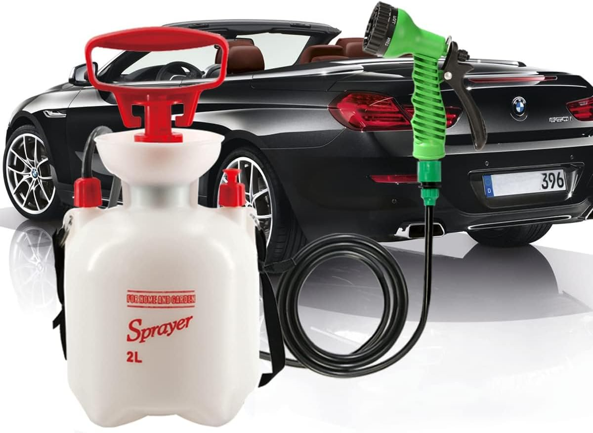 CLICIC 0.52 Gallon Pressure Sprayer with 7 Spray Modes, Camping Shower with Removable Hose and Shower Head for Camping Outdoor Traveling Hiking and Pet Bath 2L