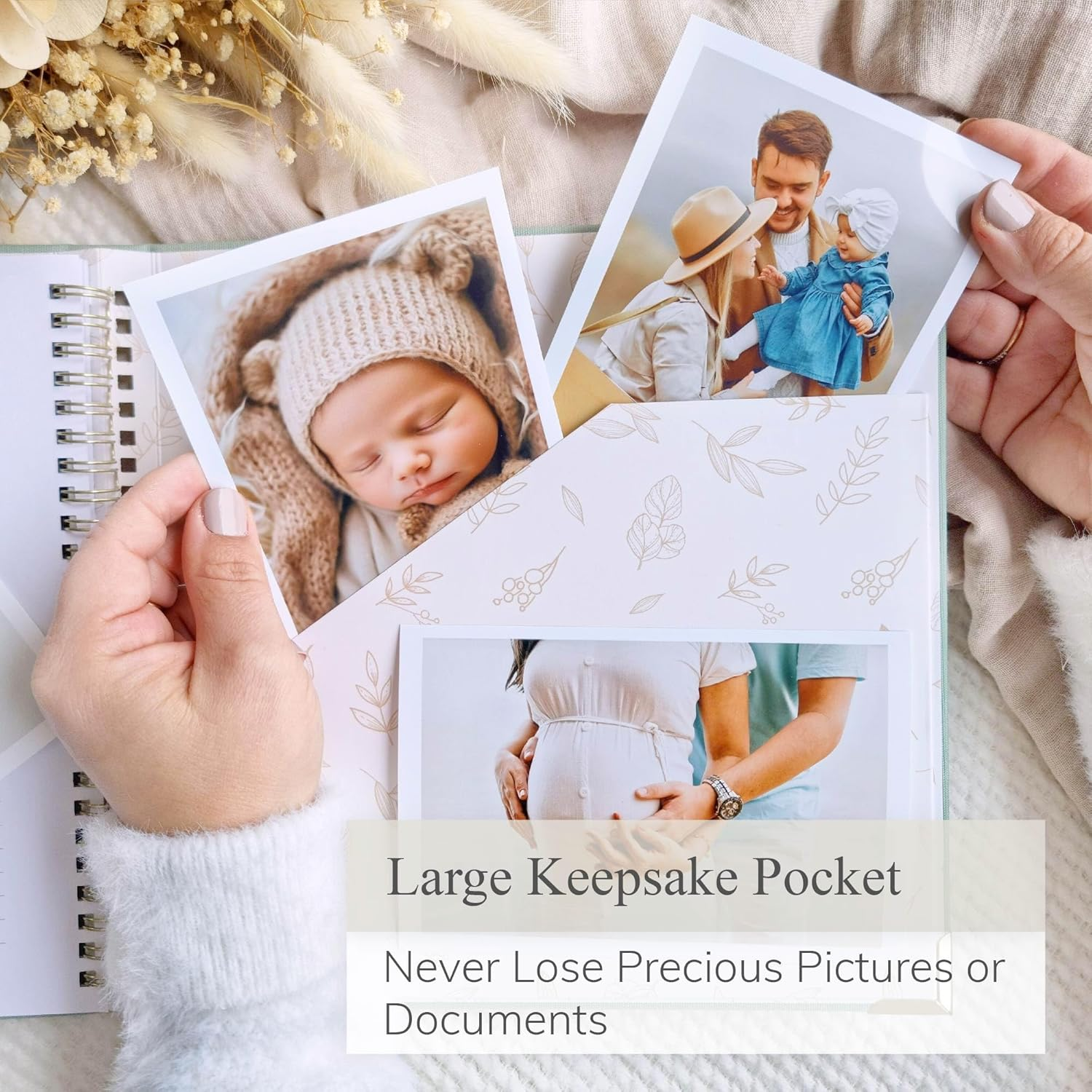 Baby Book Keepsake Boy or Girl Timeless Baby Memory Book First 5 Years for Baby Shower Gender Neutral Baby Scrapbook New Mom Gift Baby Journal from Birth to Age 5 Milestone Book Sage Green - Blush Pink image number 5