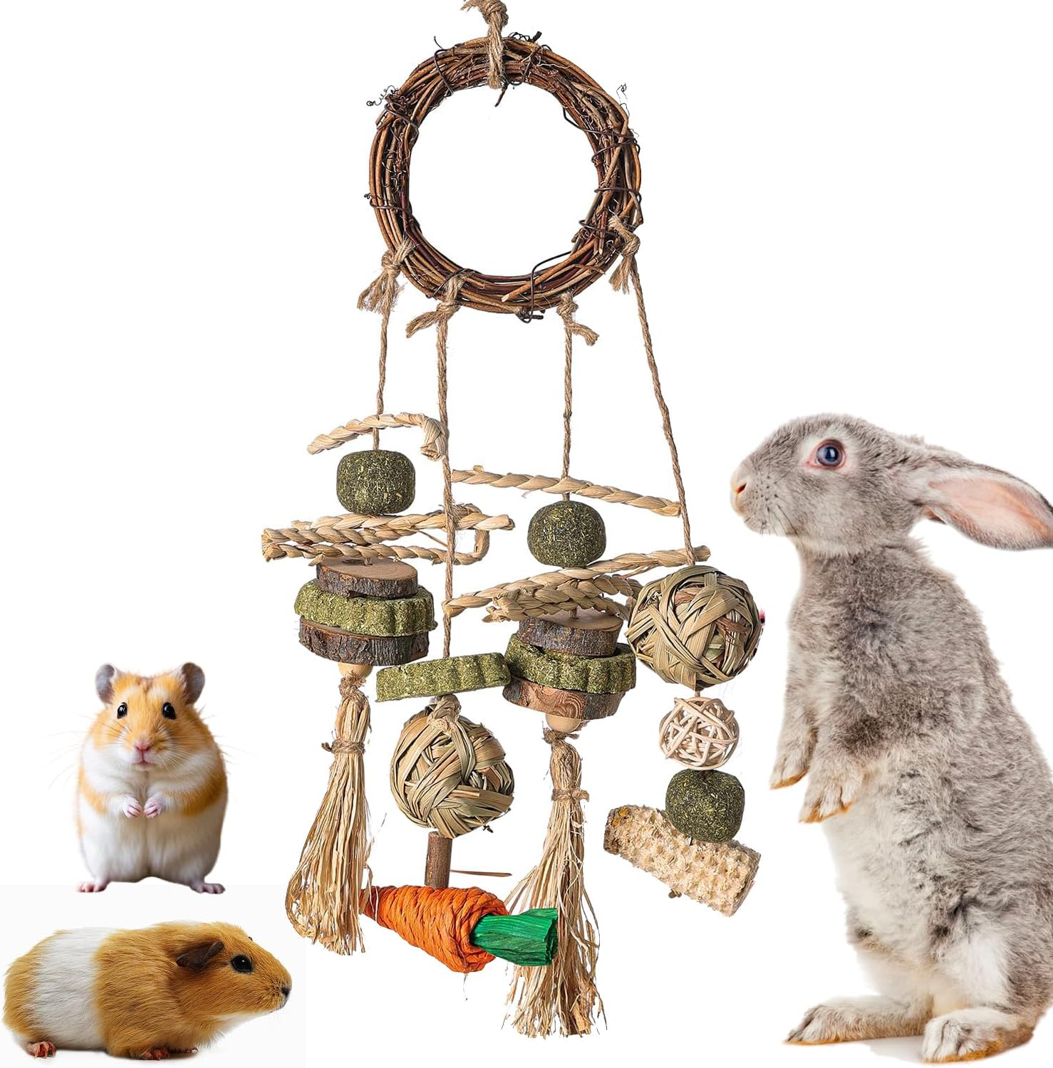 Norhogo 1 Piece Rabbit Toy, Chew Toy for Bunny, Small Animals, Molar Dental Care, Wooden Rattan Teething Toy for Guinea Pigs, Hamsters, Rabbits, Rodents For