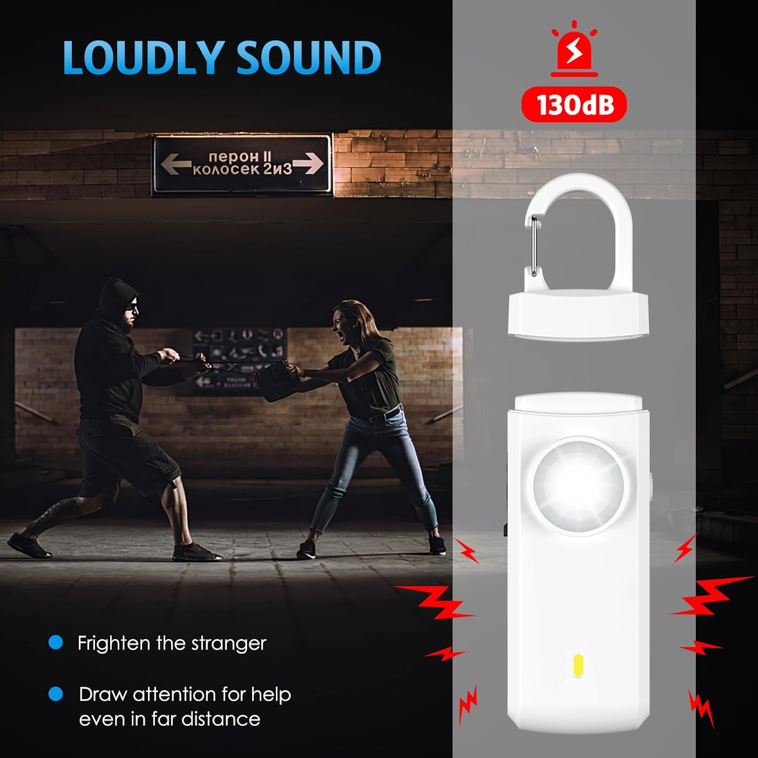 AMIR Personal Alarm Keychain for Women Safety - Loud 130 Db Siren with Strobe Light and Carabiner - Helps Women, Children, Men, Seniors, Elderly Emergency Call (White-Newest) image number 5