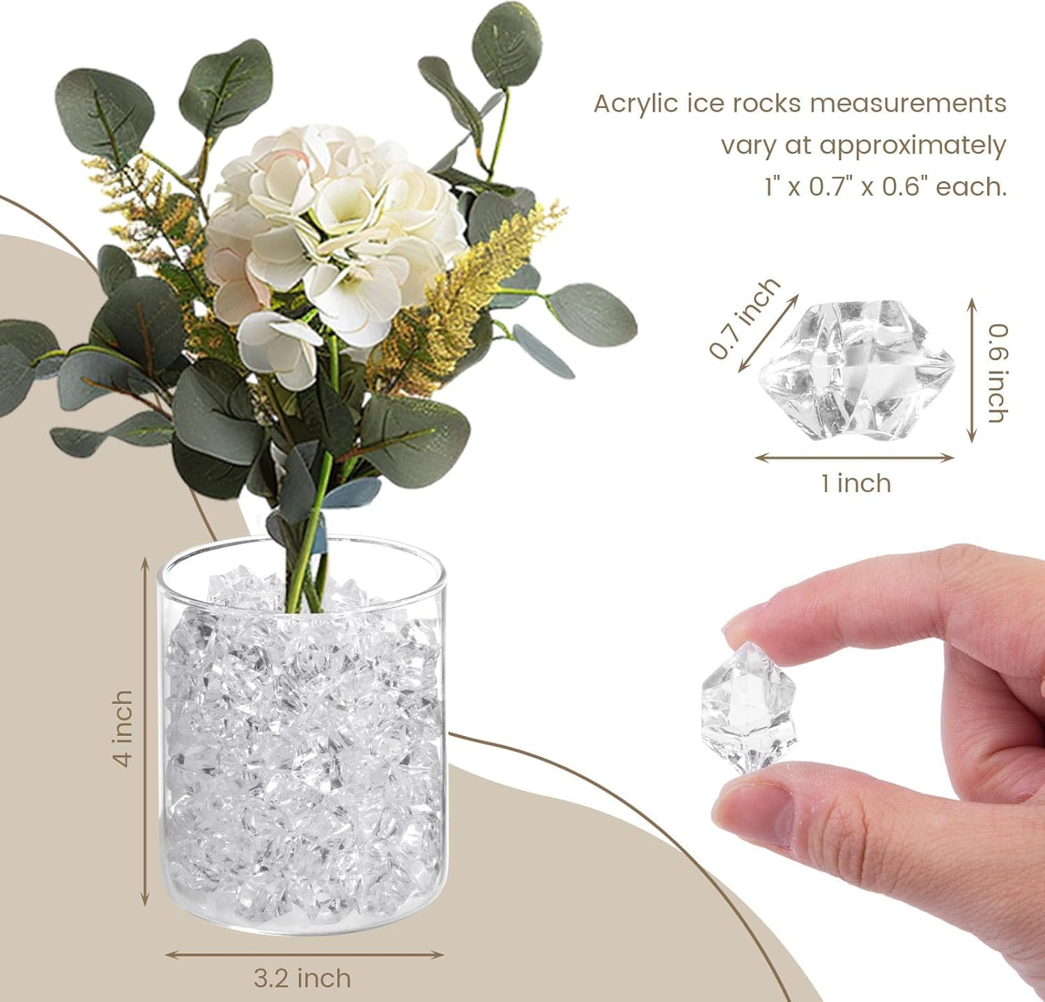 FACAICAI 200Pcs Premium Blue Fake Ice, Acrylic Ice Rocks Plastic Rocks Acrylic Stones Crushed Ice Cubes Diamonds Gems for Winter Vase Fillers Winter Decoration (Clear)