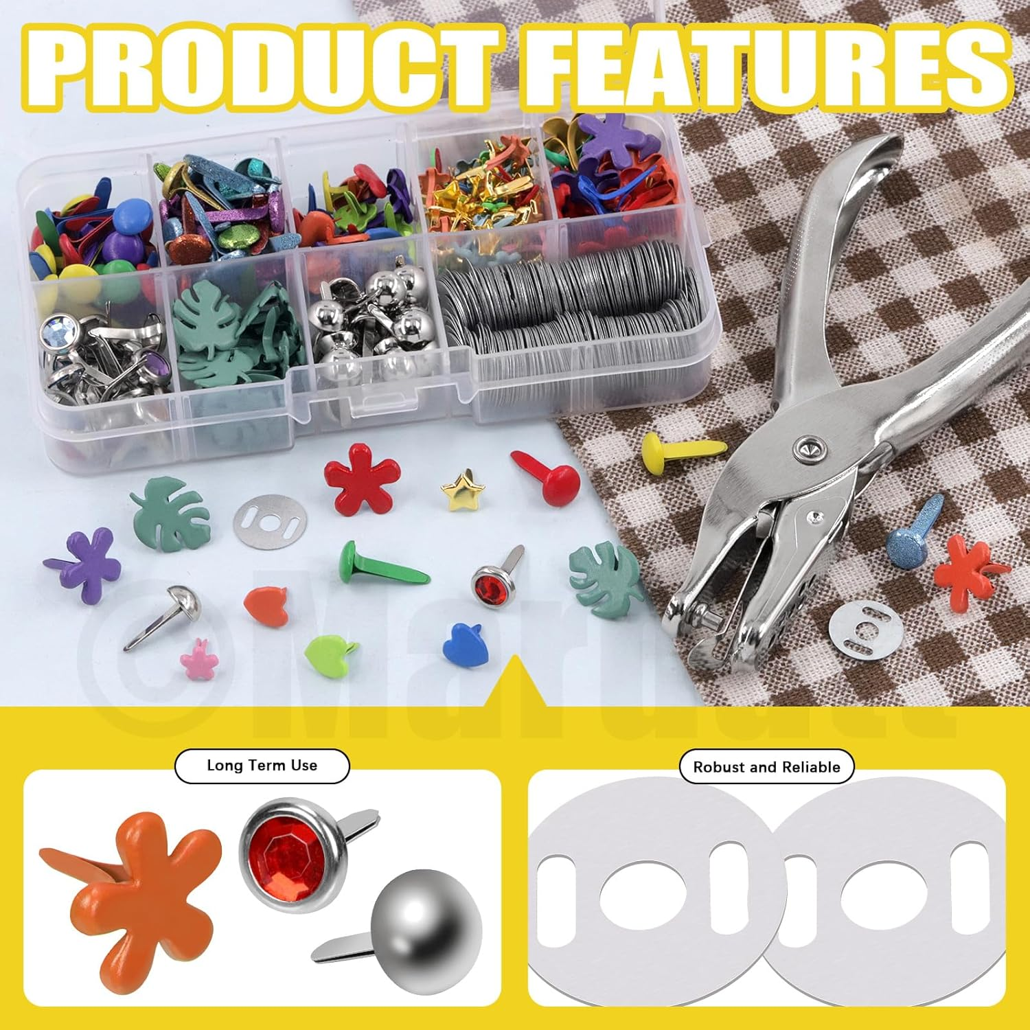 Mardatt 240 Sets 9 Styles Multicolor Mini Brads, Brads Paper Fasteners Split Pins Pastel Brads Metal Brads with Washers, Hole Punch Pliers for Scrapbooking DIY Crafts image number 3