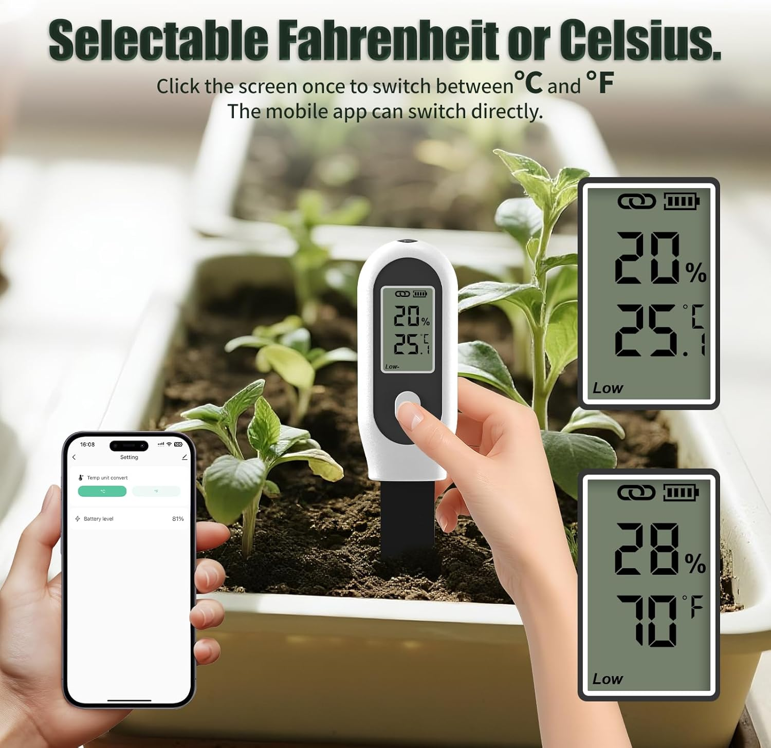 Zigbee Smart 3 in 1 Garden Soil Moisture Sensor, Temperature and Light Monitor, Compatible with Tuya Smart App and Home Assistant (2PCS Soil Meters) image number 1