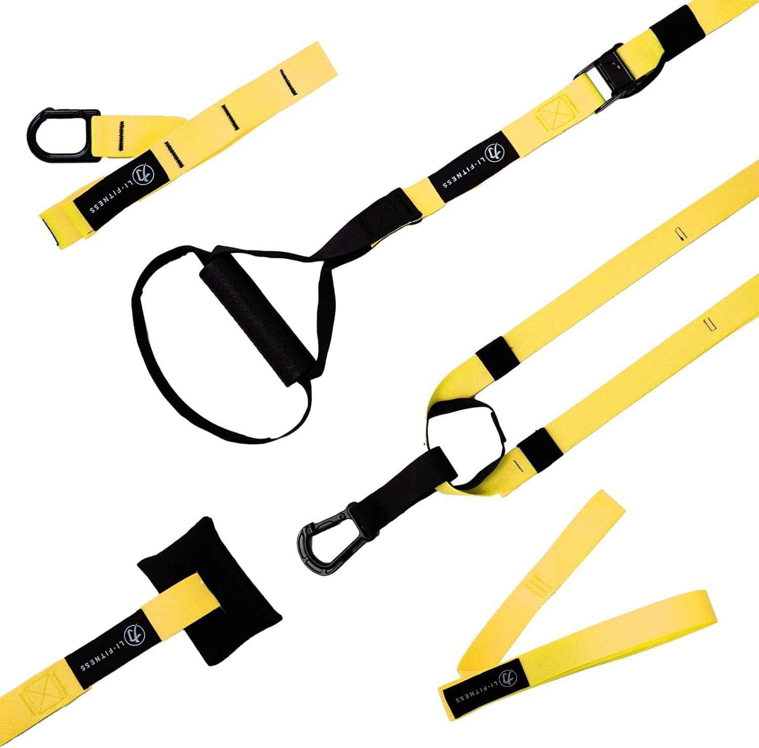LI FITNESS Suspension Trainer Kit Resistance System Full Body Workout Training Equipment Fitness Band Set with Door Anchor Adjustable Workout Straps for Home Gym Travel Outdoors (Yellow) image number 2