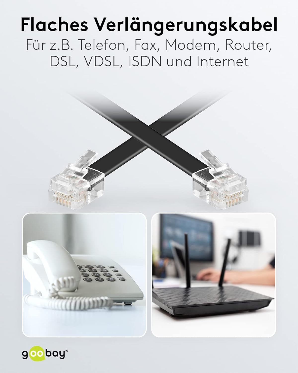 Goobay Modular Connection Cable 3 Metres Black - RJ12 Male (6P6C) to RJ12 Male (6P6C) 50321 - 15M image number 3