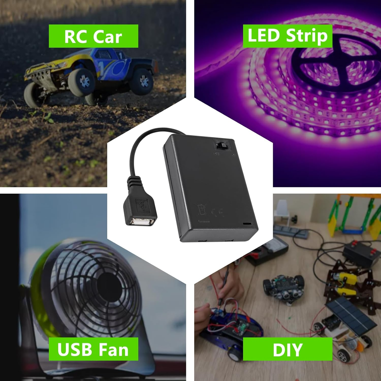 4PCS 3 Slots AA Battery Holder AA Battery Box 4.5V AA Battery Case USB Power Port with Cover On/Off Switch USB Female Socket for Battery Building Block Led Light Kit image number 3