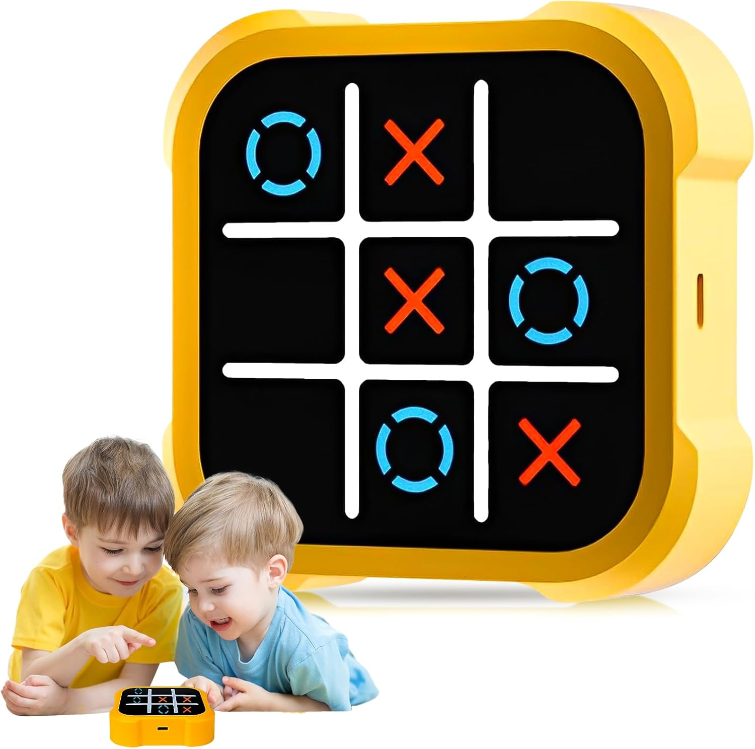 Tic Tac Toe Game, Portable 3-In-1 Puzzle Game Console, Portable Travel Games for Education and Memory Growth, Educational Toy for 3+ Year Olds Boys Girls Adults, Yellow image number 1