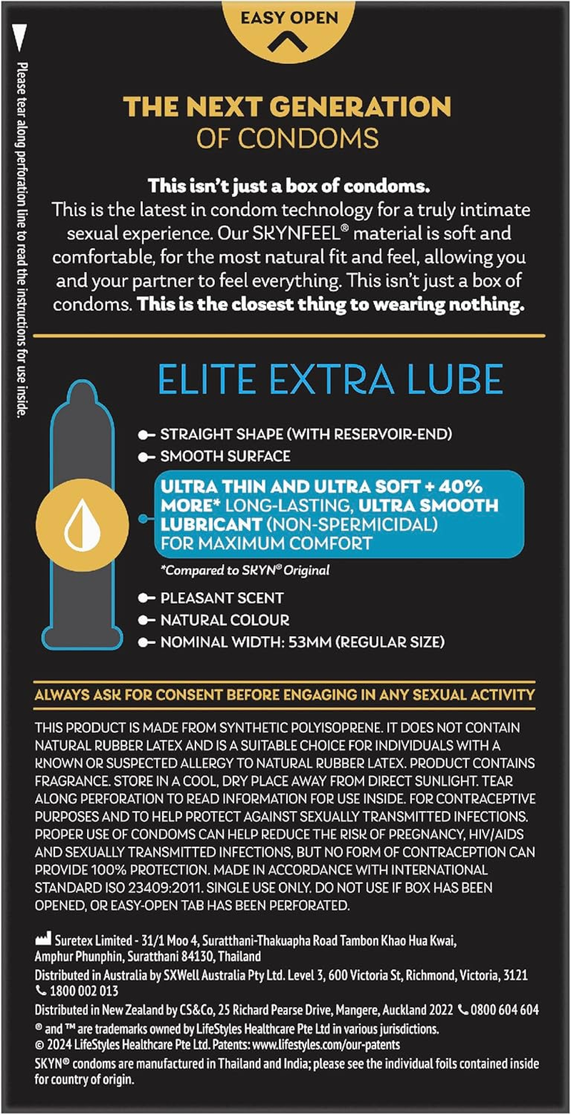 SKYN Elite Extra Lube Ultra-Thin Non-Latex Condoms 10 Pack image number 1
