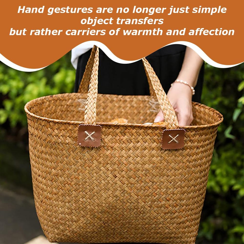 Handwoven Grass Storage Basket/Grocery Bag,Environmentally Friendly Shopping Bag Seagrass Tote,Basket for Decoration,Picnic, Groceries and Toy Storage image number 2