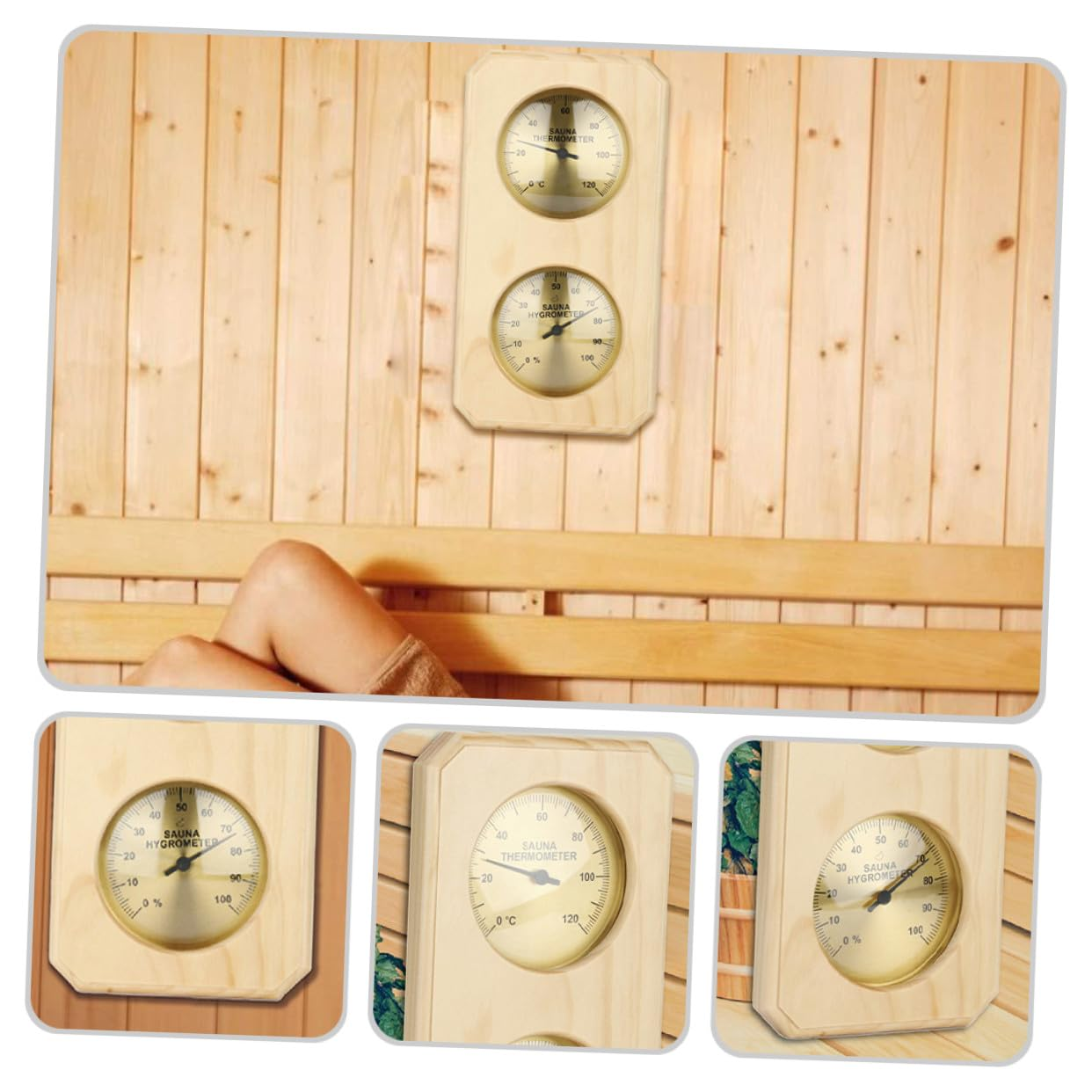 Ifundom High Precision Sauna Thermometer Hygrometer Wood Copper Wall-Mounted Temperature Humidity Gauge for Indoor Sauna and Swimming Pool Use