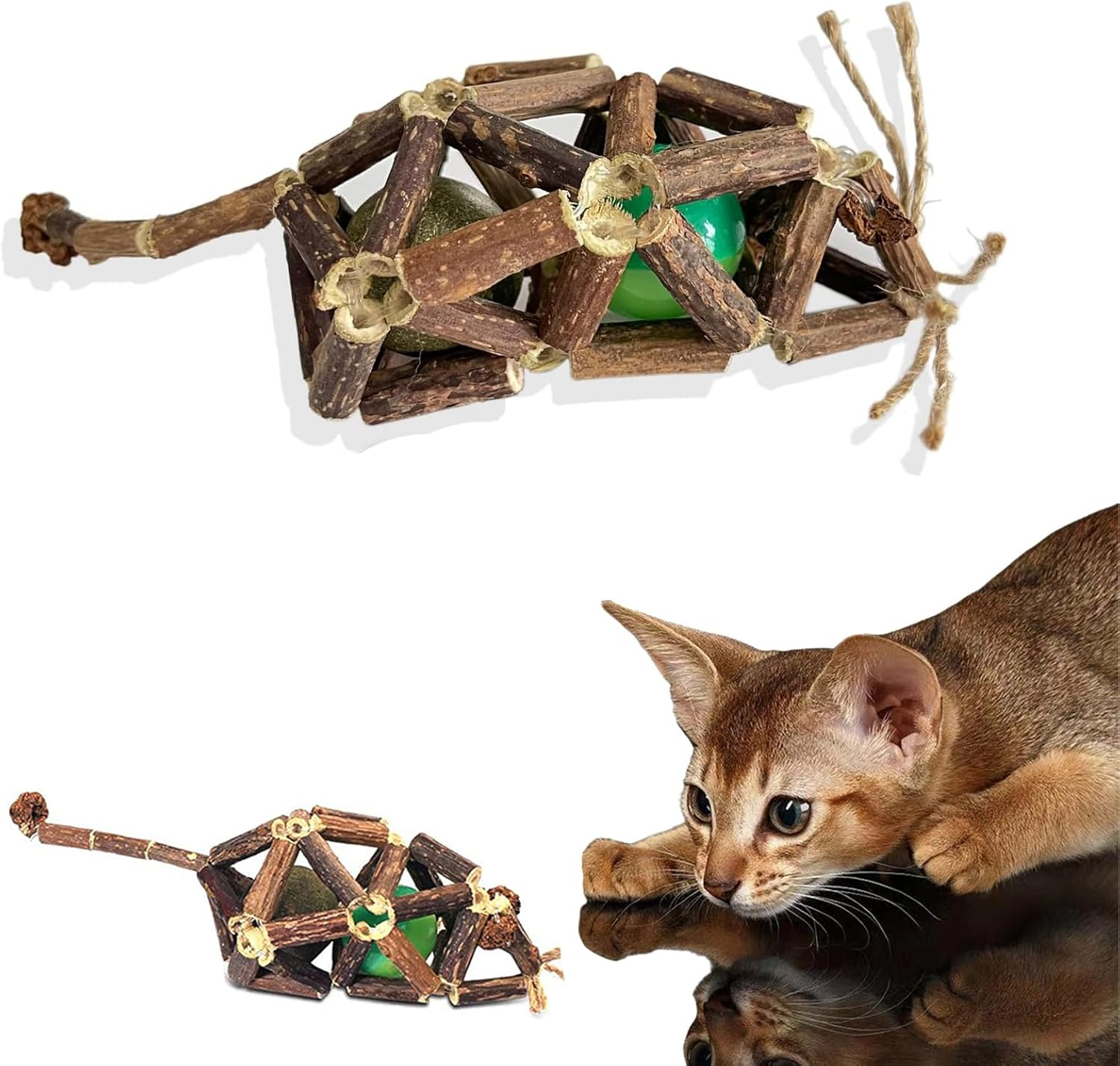 Cat Nip Mint Wood Ball - Mice/Mouse Chew Toys with Silvervine Sticks Cat Toys Natural Polygonum Officinale Balls for Indoor Cats, Kitten Cleaning Teeth Tools Cat Chew Toy Stick Funny Pet