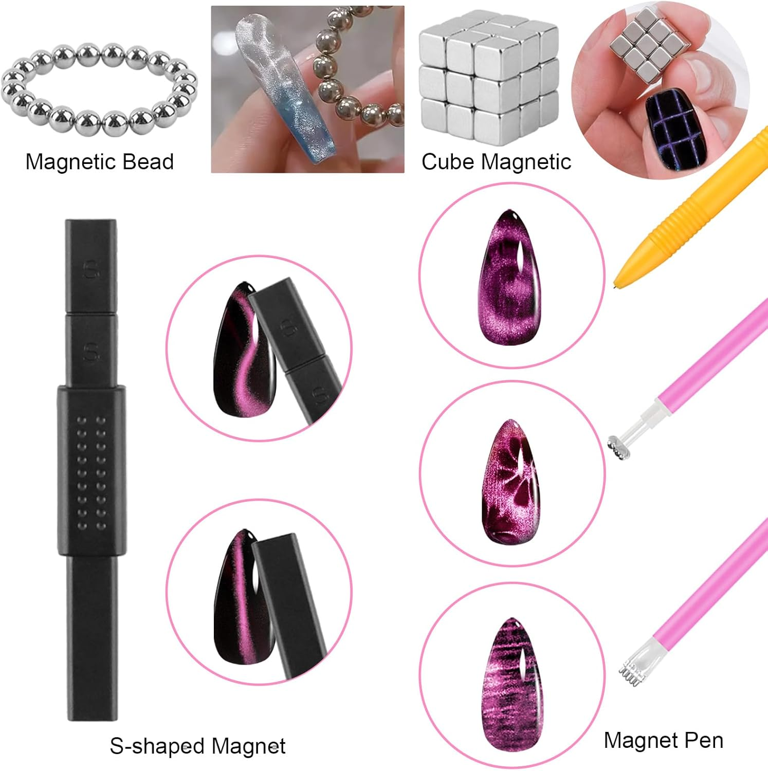 54PCS Cat Eye Nail Magnet Set, EBANKU Cat Eye Gel Nail Polish Magnet for Nails, 3 in 1 Magnets for Cat Eye Gel Polish, Cat Eye Magnets Sticks Nail Design Tools Nail Art Accessories image number 4