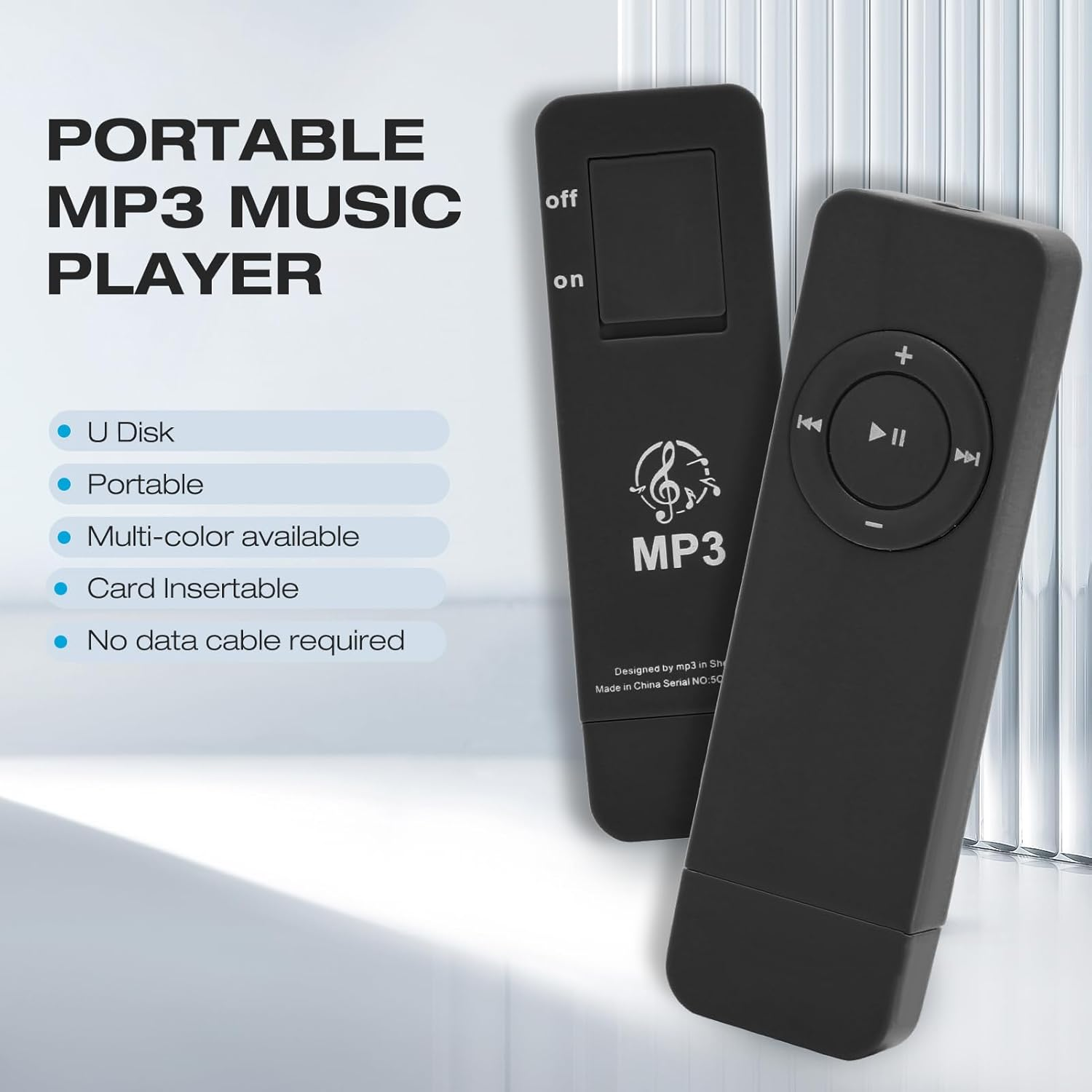 MP3 Player, Support up to 64GB No Data Cable Required Mini Music Player with 3.5Mm Earphones, Lossless Sound Long Battery Life Portable Music Player for Students Running Travel(Black) - Blue image number 7