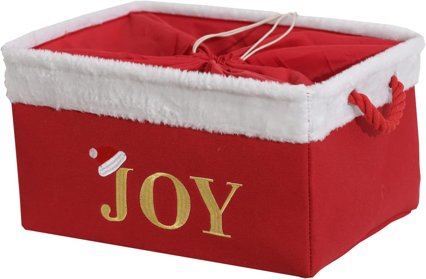 Inough Christmas Ornament Storage Box Holiday Decoration Organizer, Christmas Basket for Kids Large Gifts Baskets Empty with Handles Santa Sack with Drawstring (Medium, Snowflake)