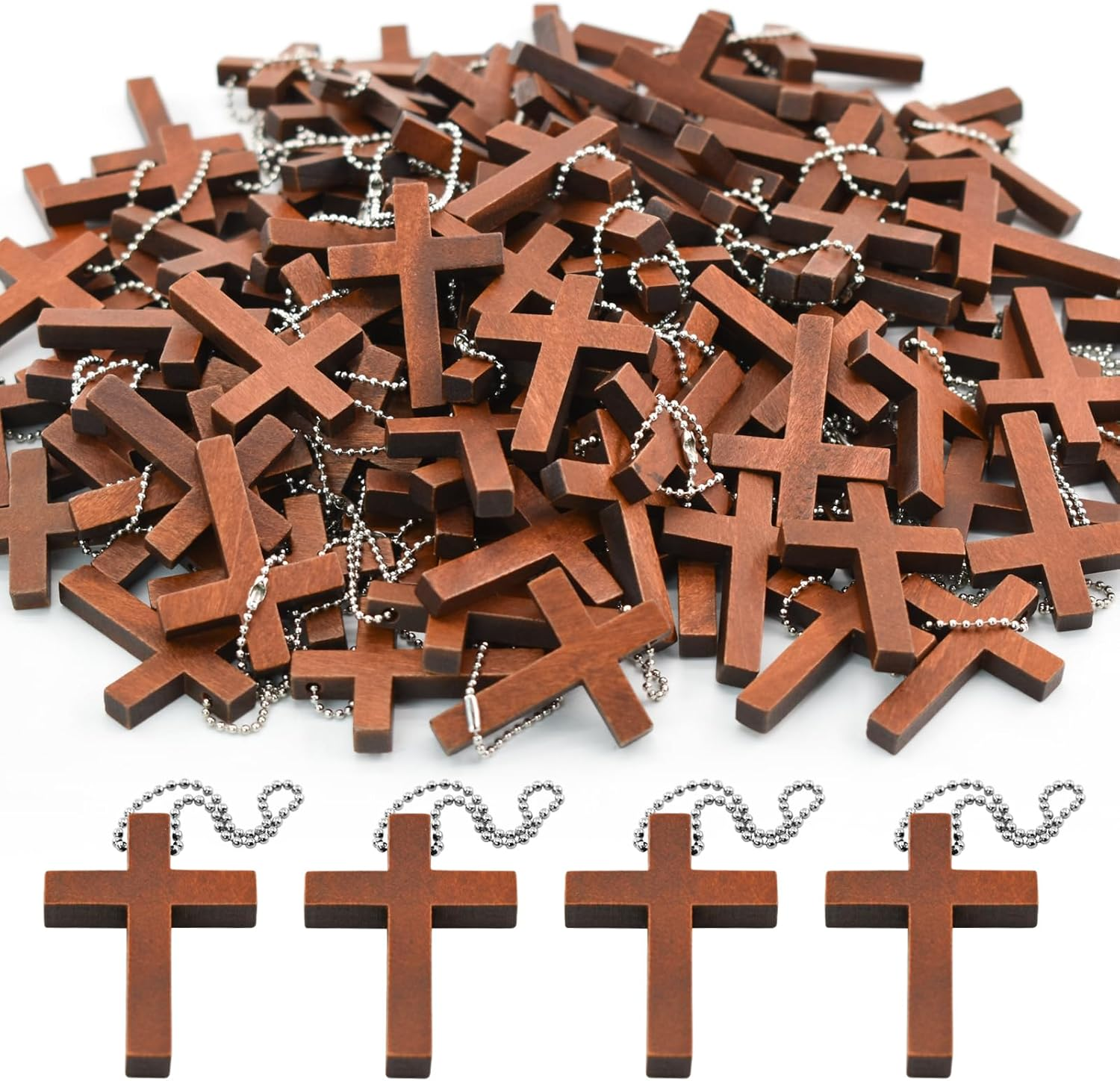 Enkrio 150PCS Mini Wood Cross Charm Small Wooden Crosses Pendants for Crafts Natural Wooden Cross Charms for Jewelry Making Easter Rosary image number 5