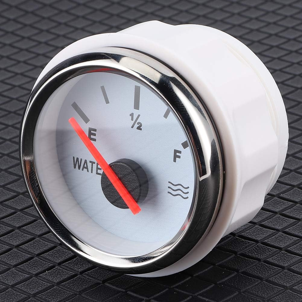 TOPINCN 2In High Accuracy Water Level Gauge for Marine Boat Truck RV, Stainless Steel Black Dial Silver Frame Gauge for Water Tank Level Indicator (White Dial Silver Cover)