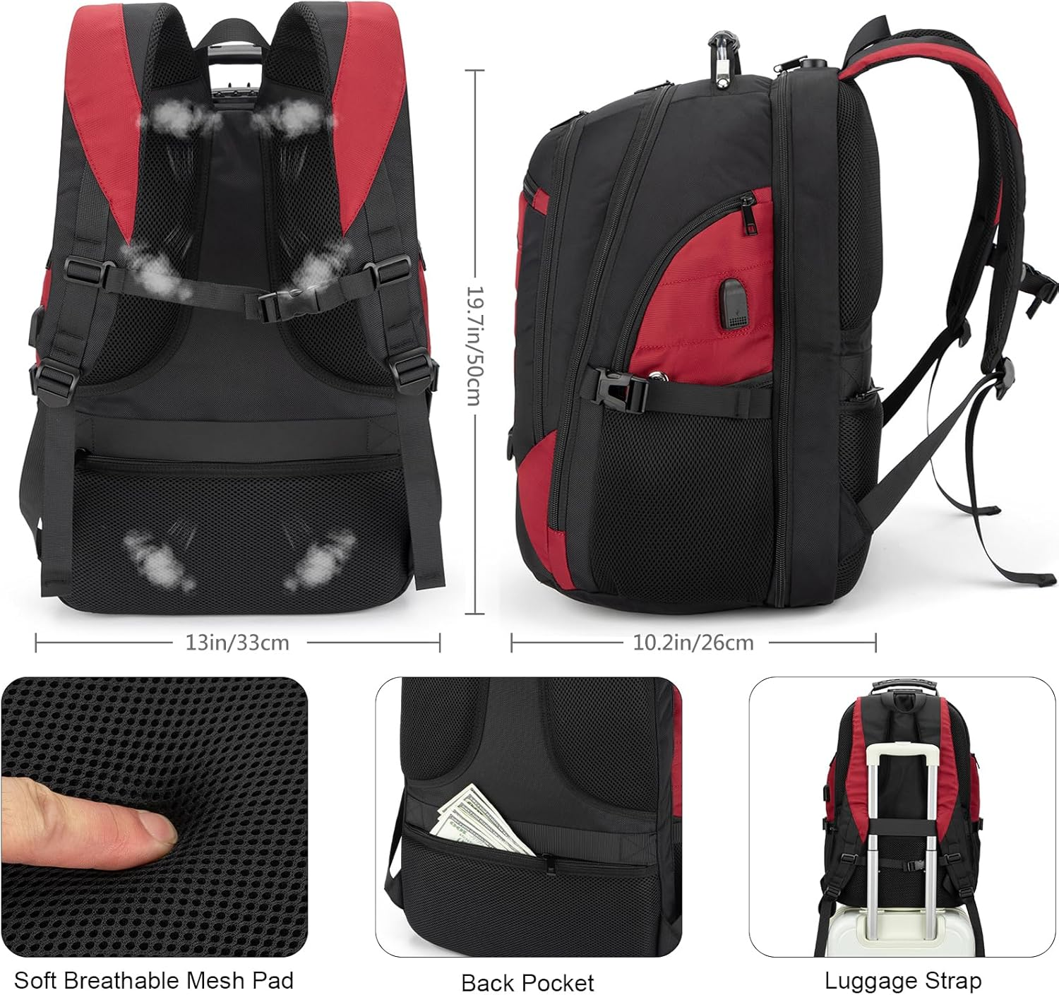 Tzowla Travel Laptop Backpack for Men&Women,17.3"Computer Water Resistant anti Theft TSA Friendly Backpacks with Lock and USB Charging Port,College Business Work Hiking Bookbag Daypack - Dark Grey image number 4