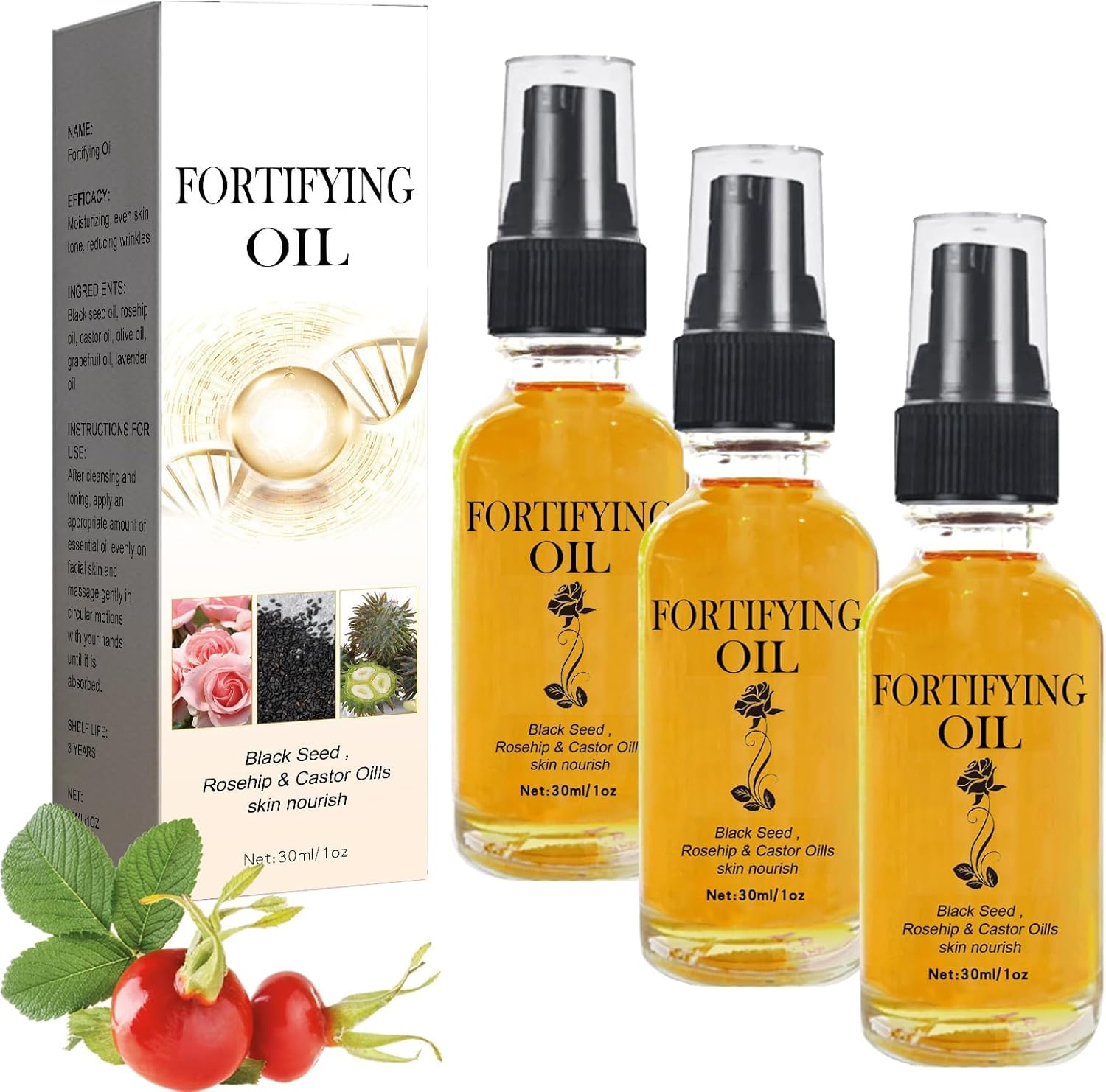 Castor Oil for Face, Castor Oil Black Seed Oil Rosehip Oil Face Serum, Organic Natural Face Oil, Hydrates Skin (3Bottle)