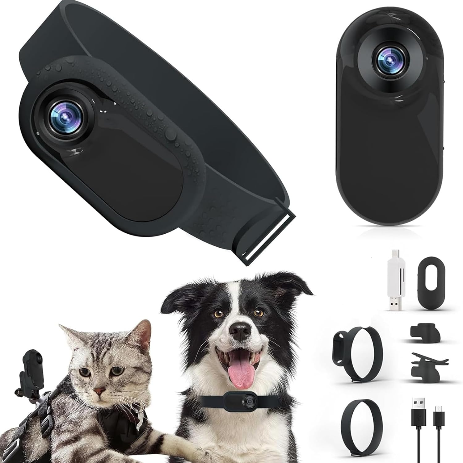 Jectse 1080P Cat Collar Camera, 170&deg; Wide Angle Dog Tracker Collar, No Wifi Required, Lightweight Pet Body Camera with Audio and Video Recordings for Dogs, Cats image number 1