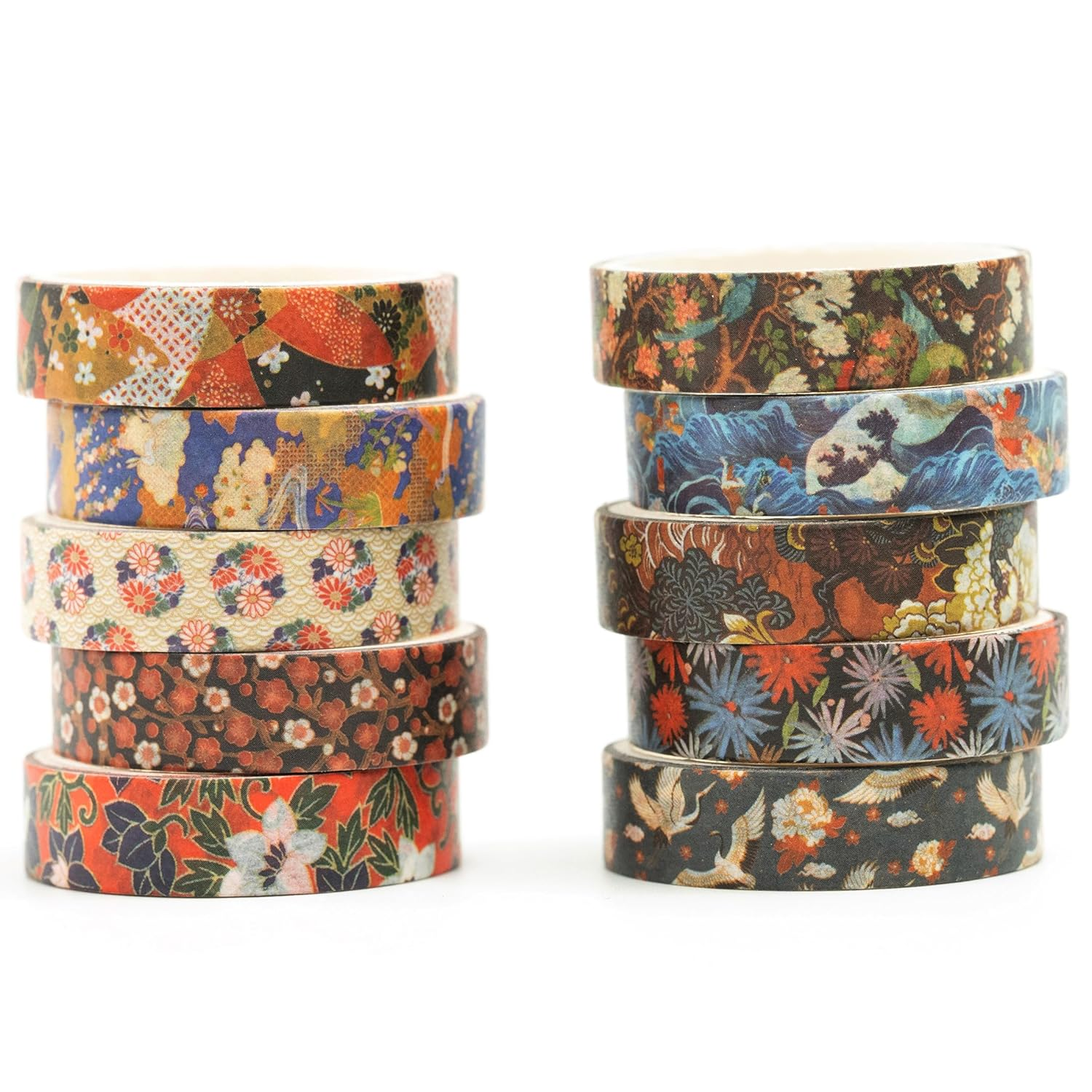 12 Rolls Ukiyo-E Style Washi Tape Set Japanese Kyoto Arts Adhesive Tapes Skinny Decorative Masking Tape Sets for Craft, Kids, Scrapbook, DIY, Gift Wrapping (Waves of Tradition)